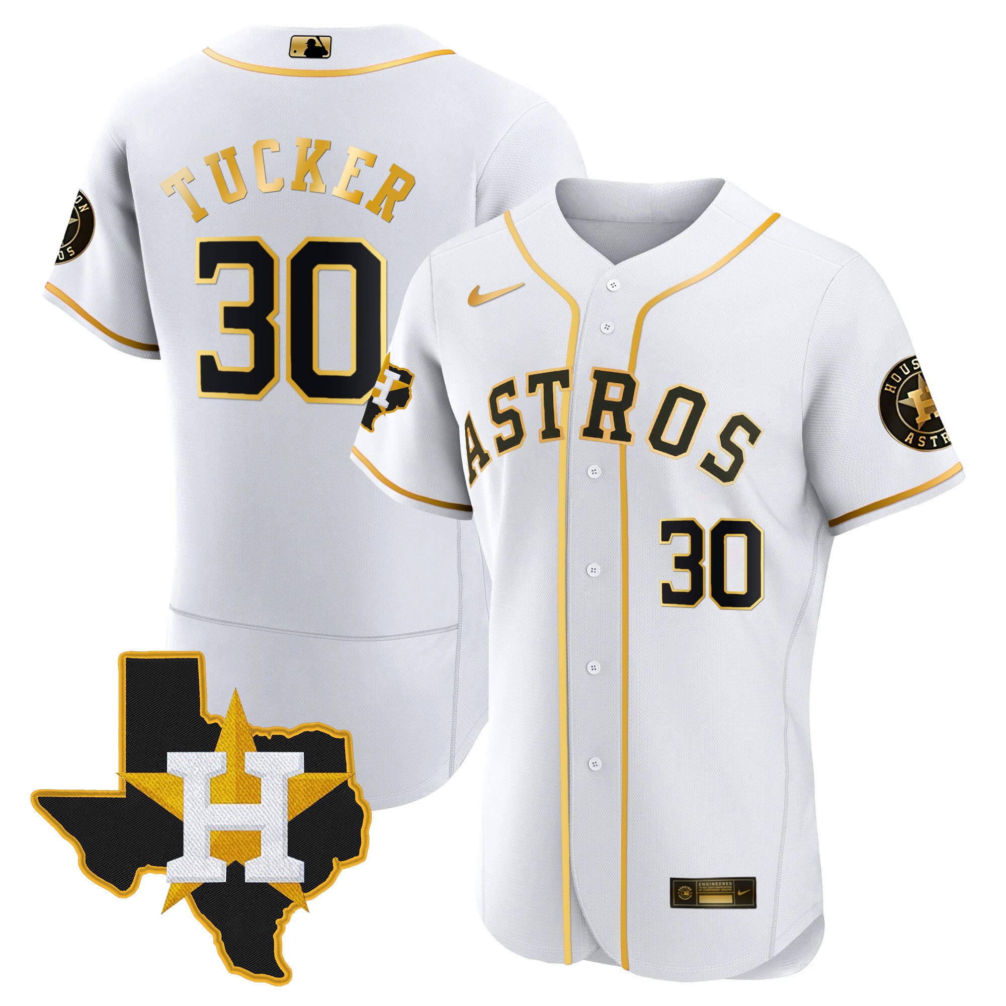 Kyle Tucker Men's Houston Astros 2024 Gold - Texas Patch Flex White Jersey - All Stitched