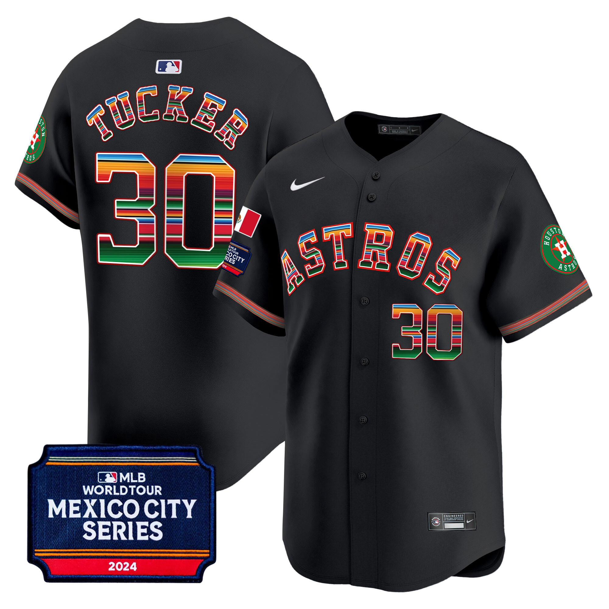Kyle Tucker Men's Houston Astros 2024 Mexico City Series Patch Vapor Premier Limited Black Jersey - All Stitched