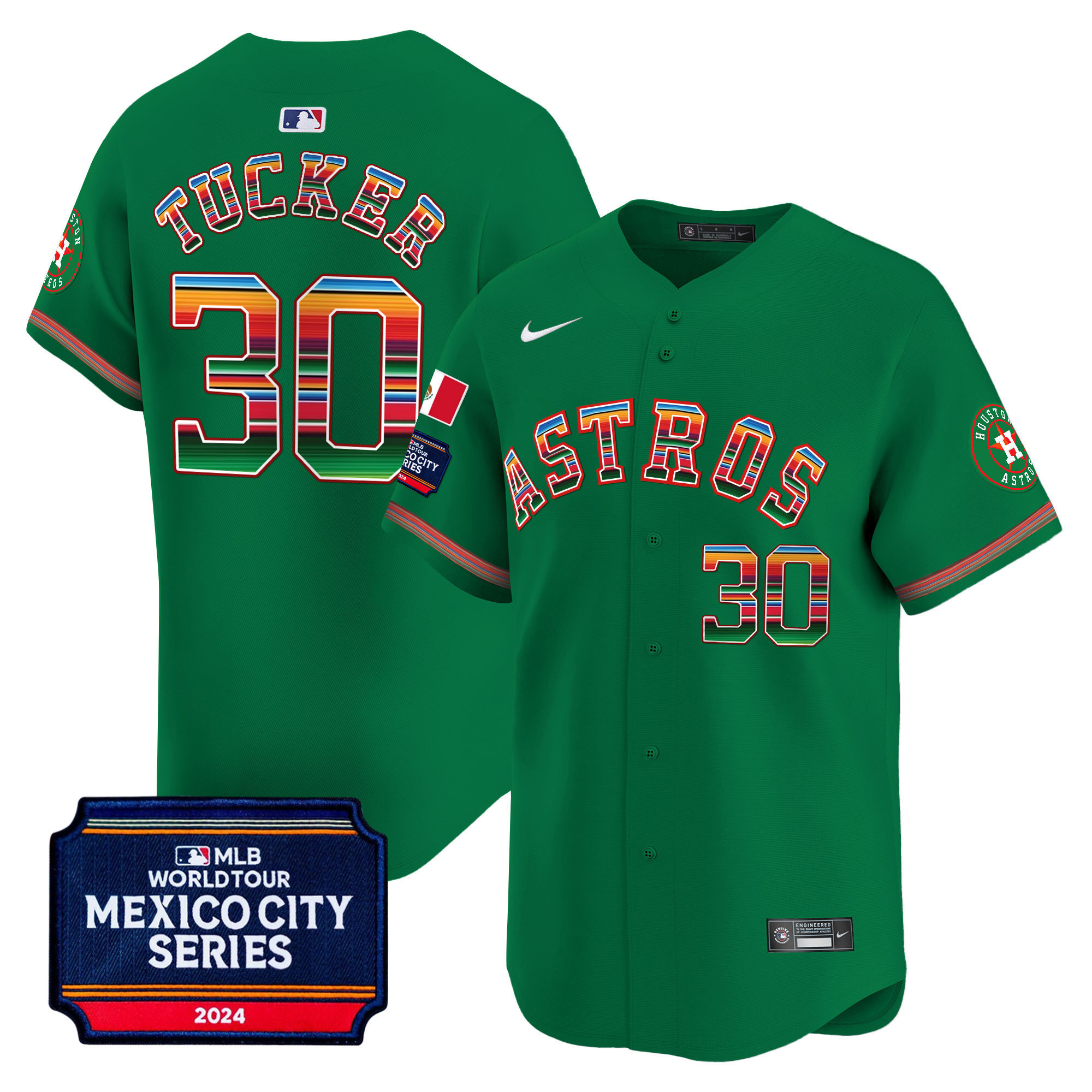 Kyle Tucker Men's Houston Astros 2024 Mexico City Series Patch Vapor Premier Limited Green Jersey - All Stitched