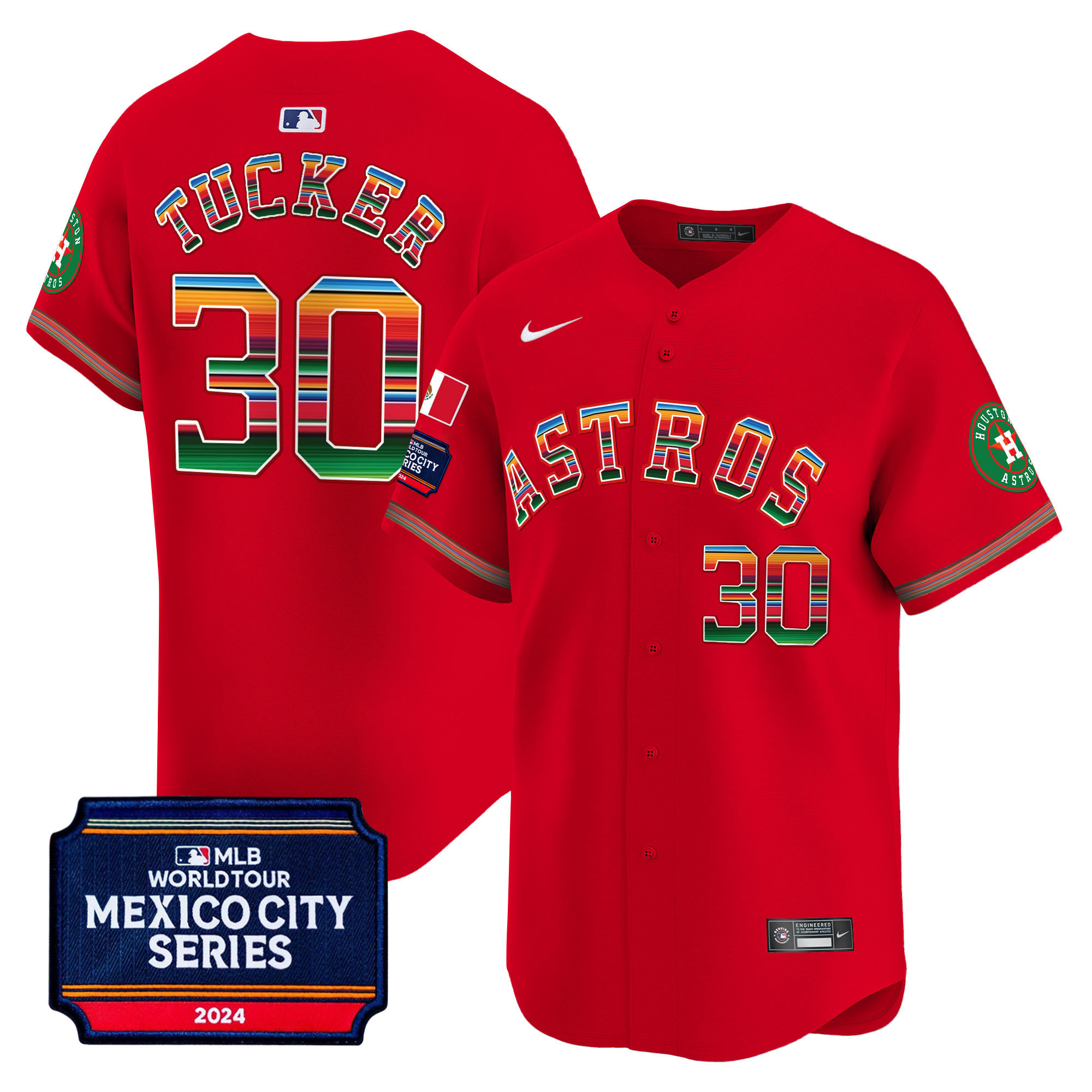 Kyle Tucker Men's Houston Astros 2024 Mexico City Series Patch Vapor Premier Limited Red Jersey - All Stitched