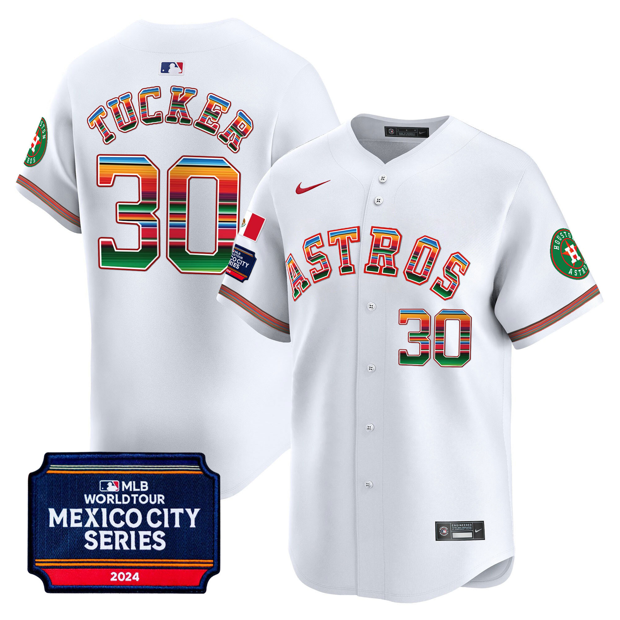 Kyle Tucker Men's Houston Astros 2024 Mexico City Series Patch Vapor Premier Limited White Jersey - All Stitched