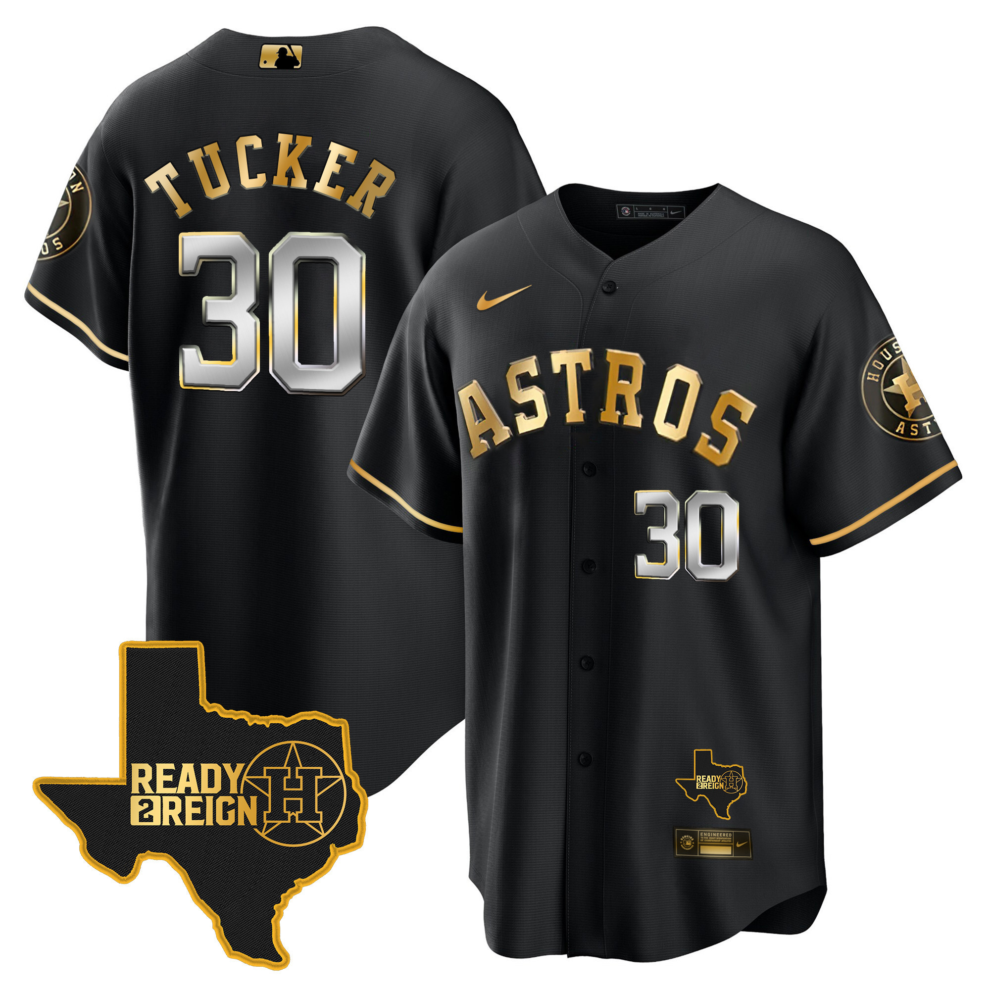 Kyle Tucker Men's Houston Astros 2024 Ready 2 Reign Cool Base Black Gold Jersey - All Stitched
