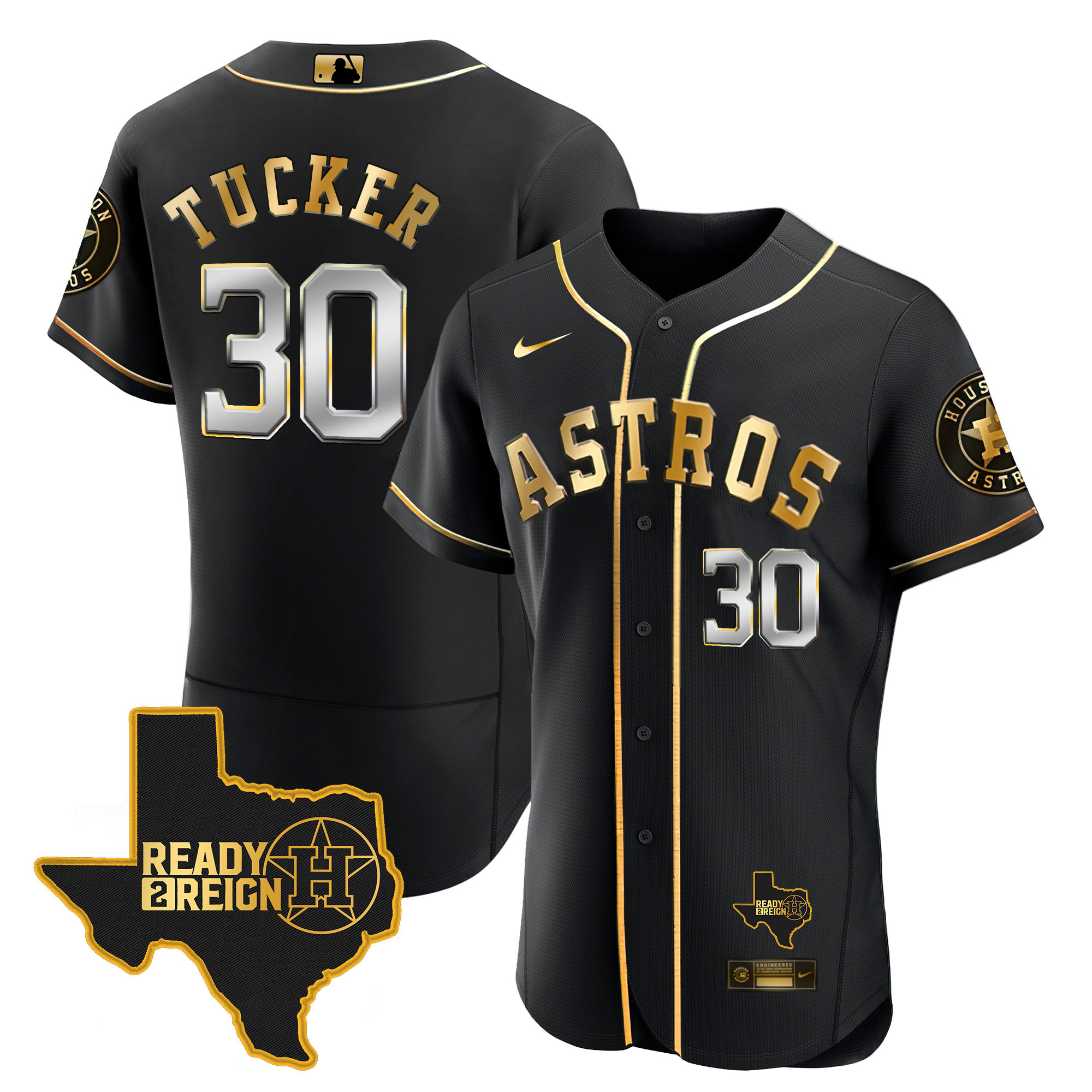 Kyle Tucker Men's Houston Astros 2024 Ready 2 Reign Flex Base Black Gold Jersey - All Stitched