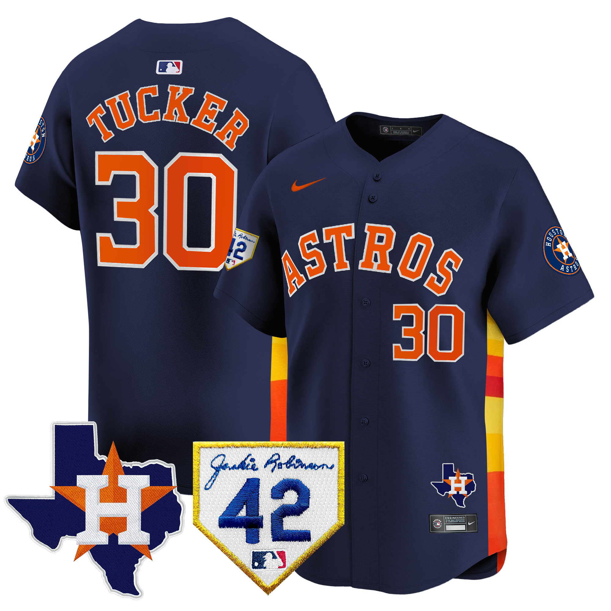 Kyle Tucker Men's Houston Astros 2024 Robinson & Texas Patch Vapor Premier Limited Navy Jersey - All Stitched