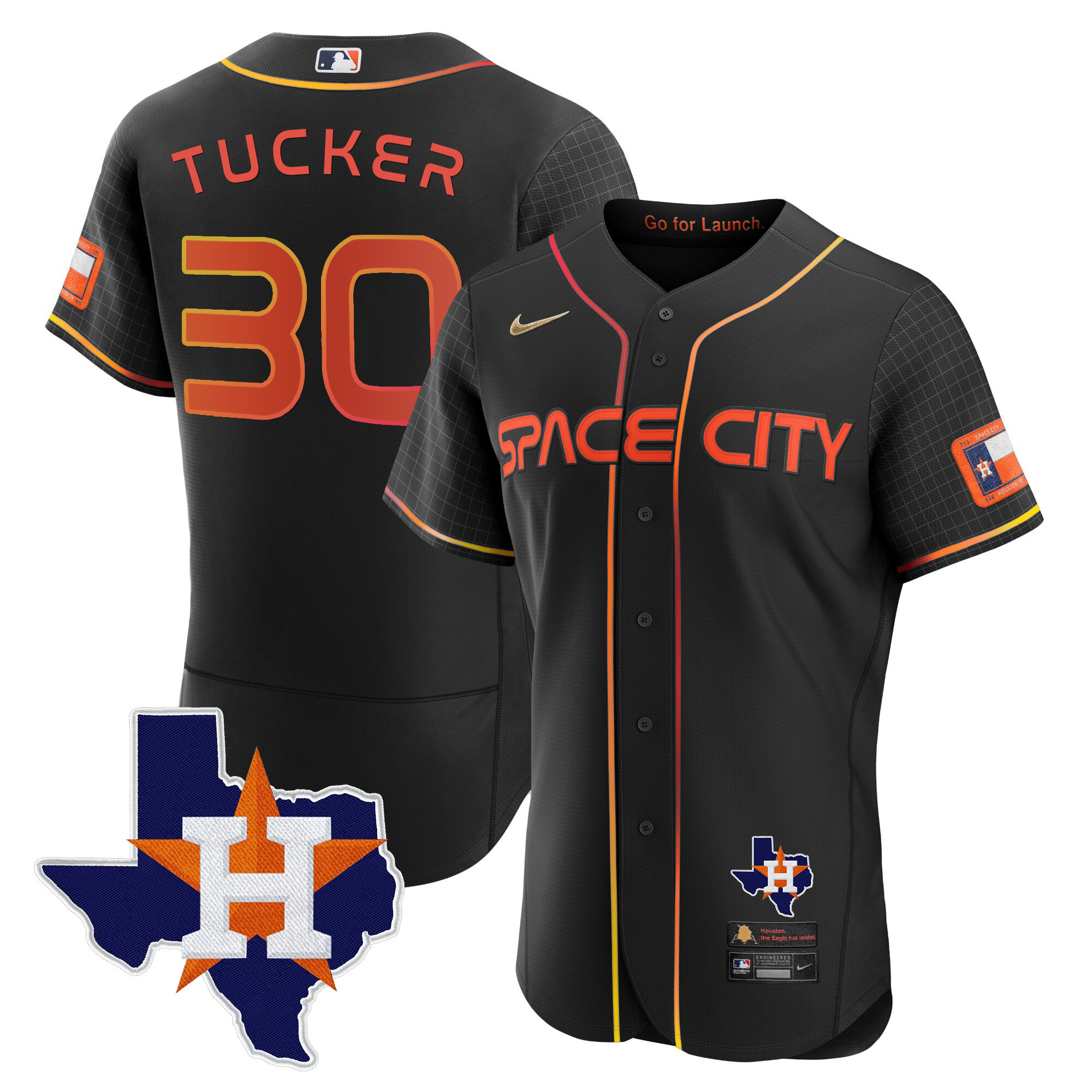 Kyle Tucker Men's Houston Astros 2024 Space City Flex Base - Texas Patch Black Jersey - All Stitched