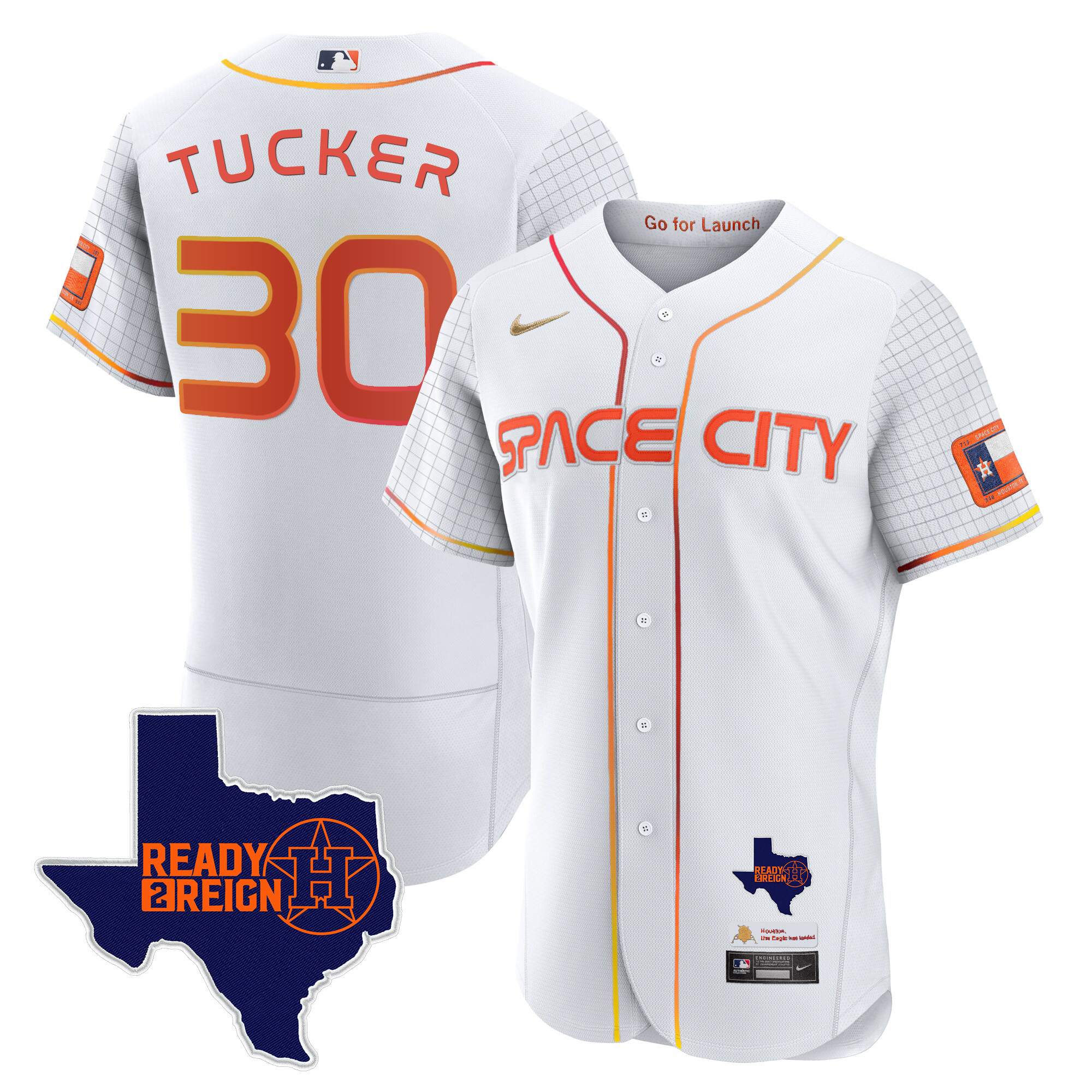 Kyle Tucker Men's Houston Astros 2024 Space City Ready 2 Reign Flex Base White Jersey - All Stitched