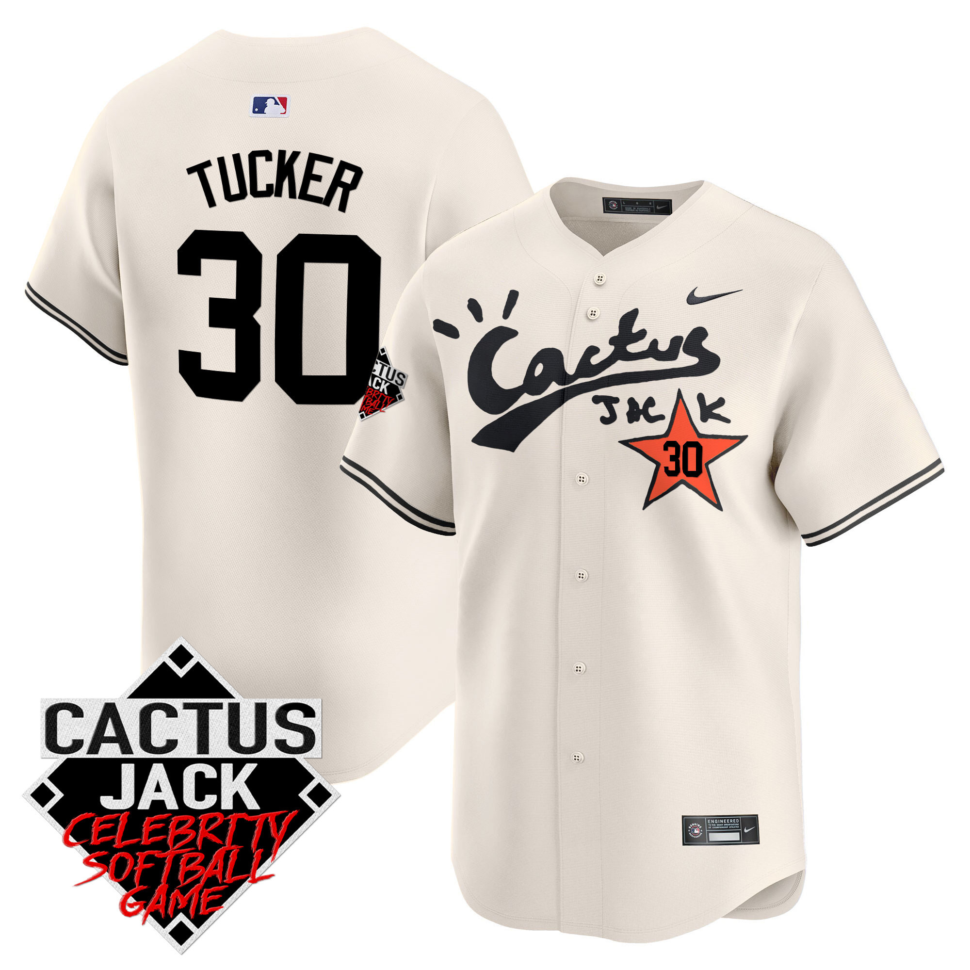 Kyle Tucker Men's Houston Astros Cactus Jack Celebrity Softball Game Patch Vapor Premier Limited V2 Cream Jersey - All Stitched