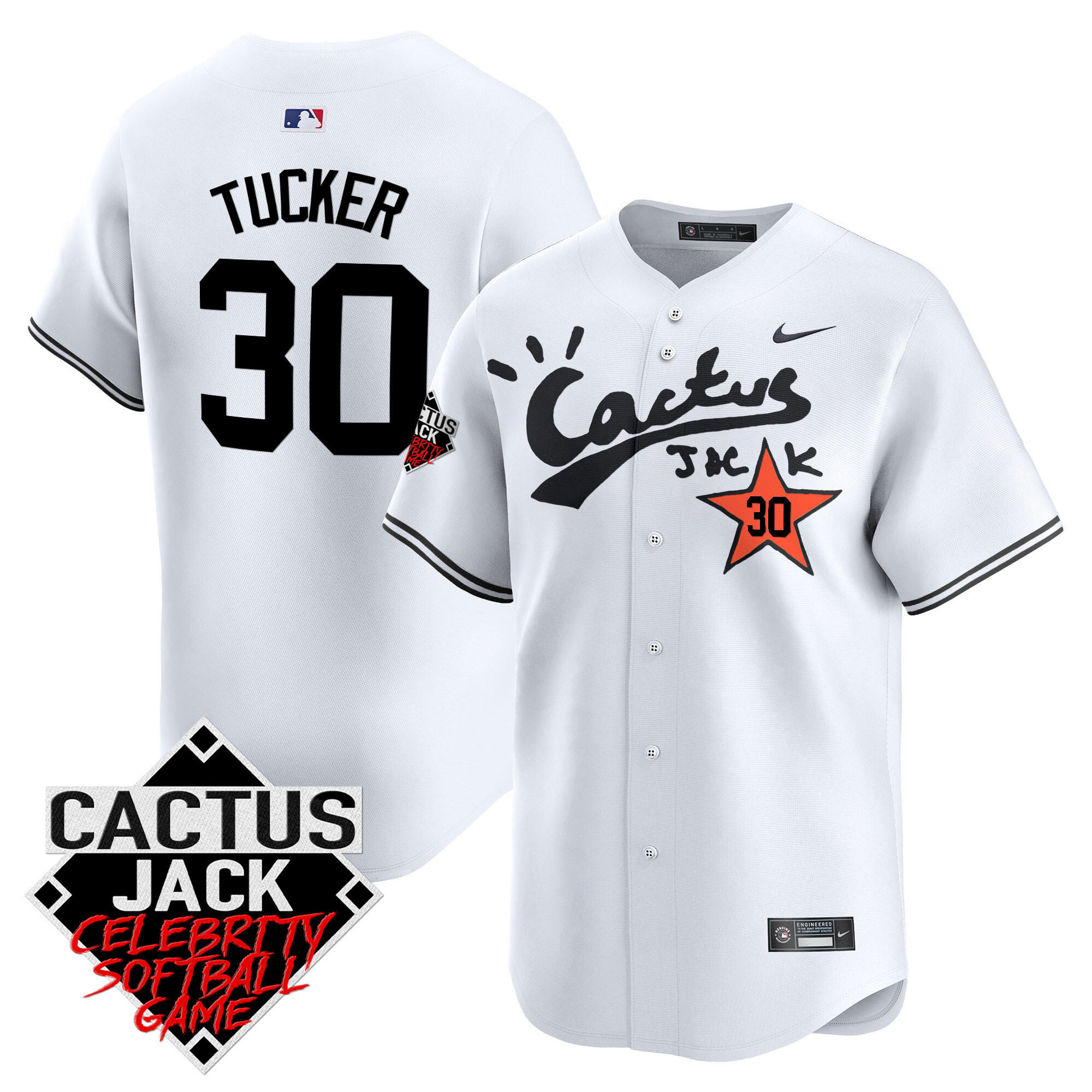 Kyle Tucker Men's Houston Astros Cactus Jack Celebrity Softball Game Patch Vapor Premier Limited V2 White Jersey - All Stitched