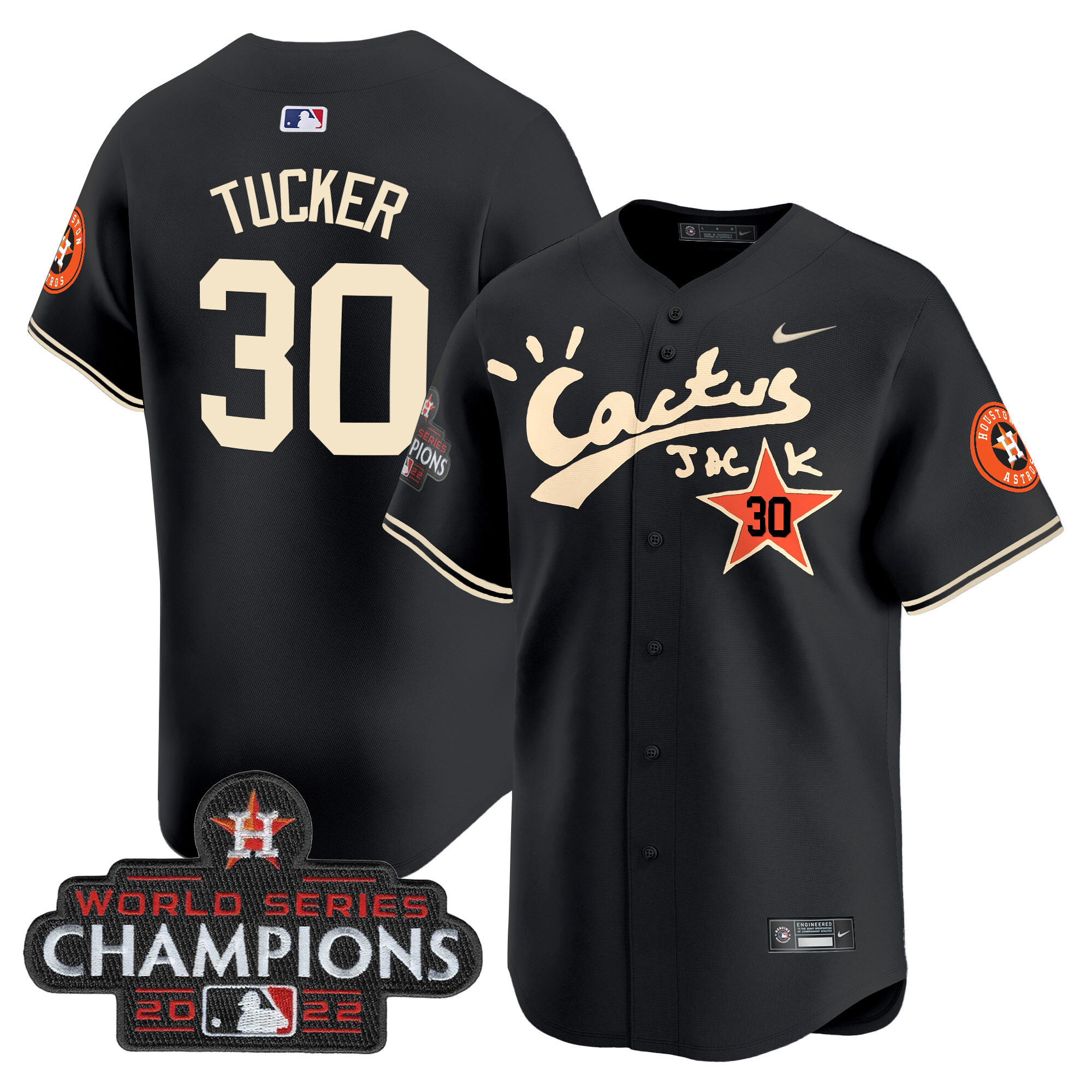 Kyle Tucker Men's Houston Astros Cactus Jack Champions Patch Vapor Premier Limited Black Jersey - All Stitched