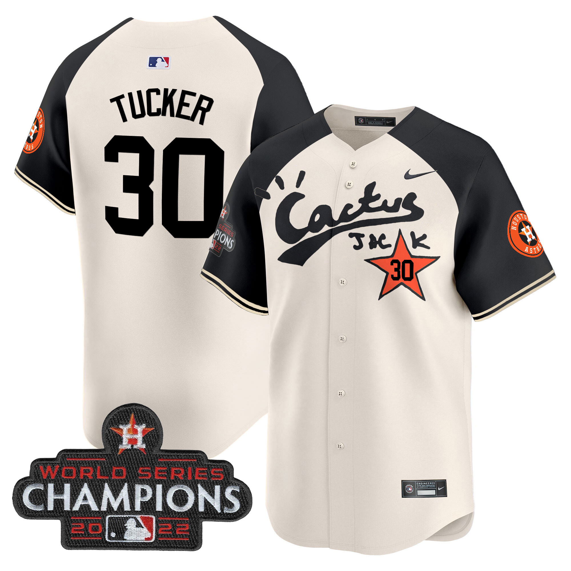 Kyle Tucker Men's Houston Astros Cactus Jack Champions Patch Vapor Premier Limited Cream Alternate Jersey - All Stitched