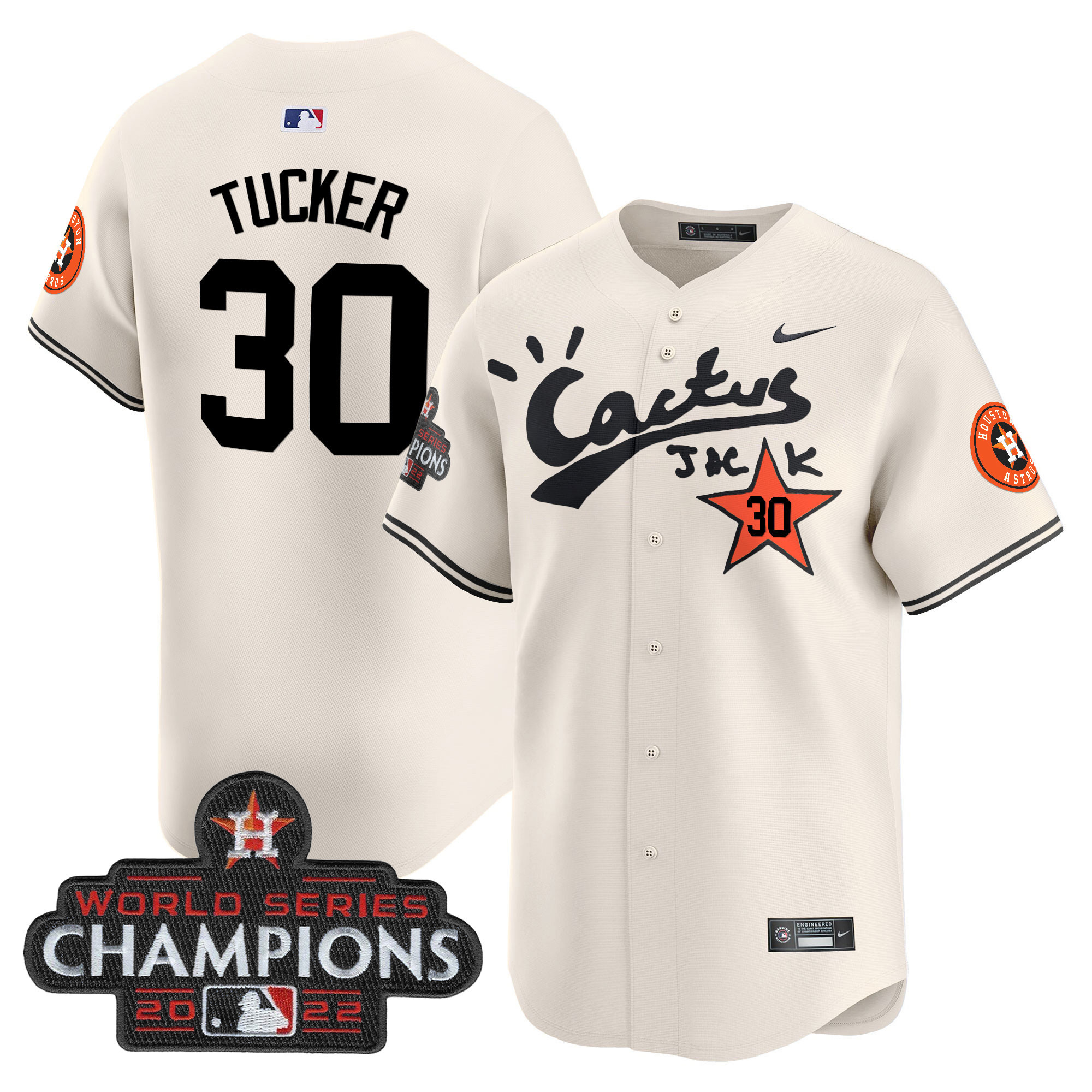 Kyle Tucker Men's Houston Astros Cactus Jack Champions Patch Vapor Premier Limited Cream Jersey - All Stitched