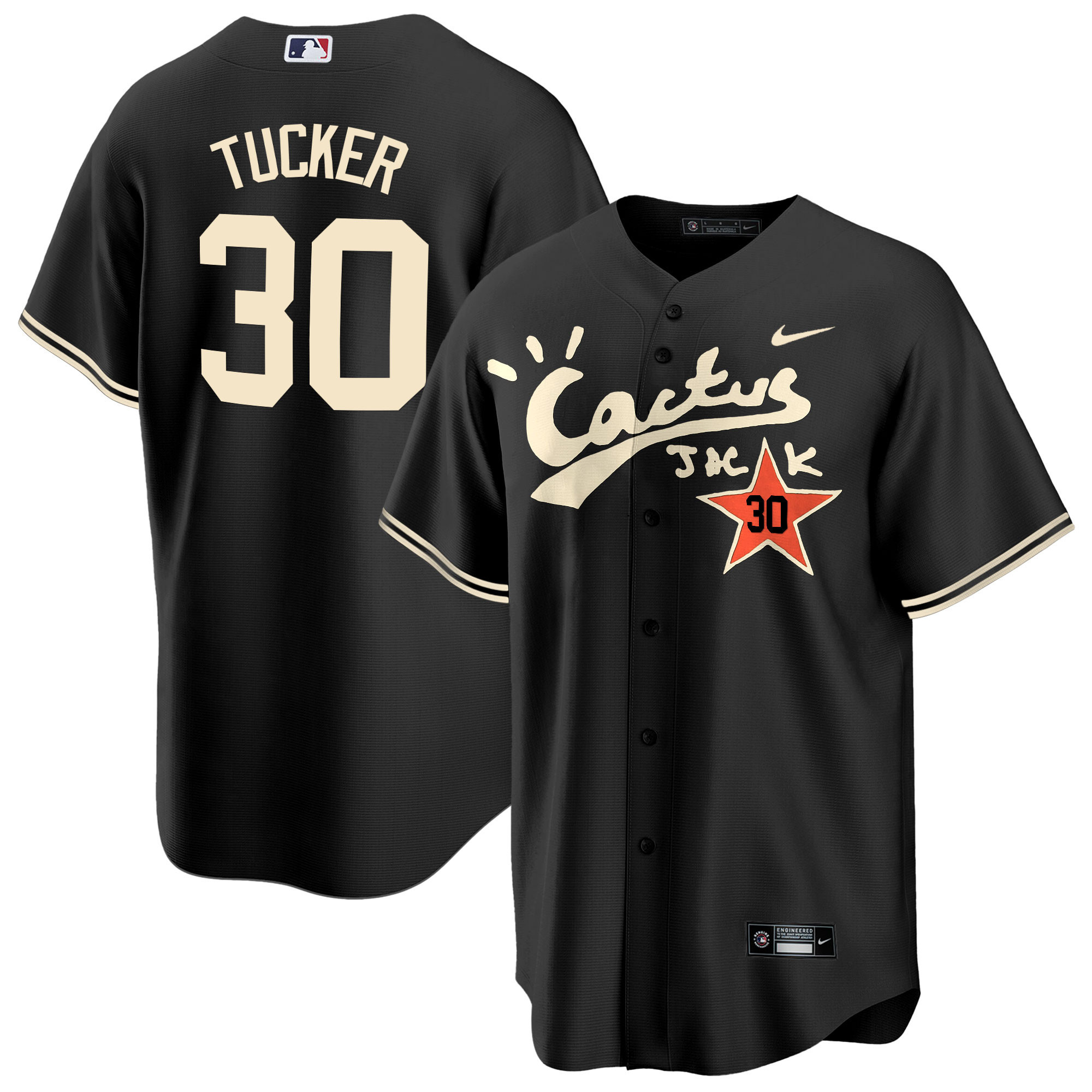 Kyle Tucker Men's Houston Astros Cactus Jack Cool Base V2 Black Jersey - All Stitched