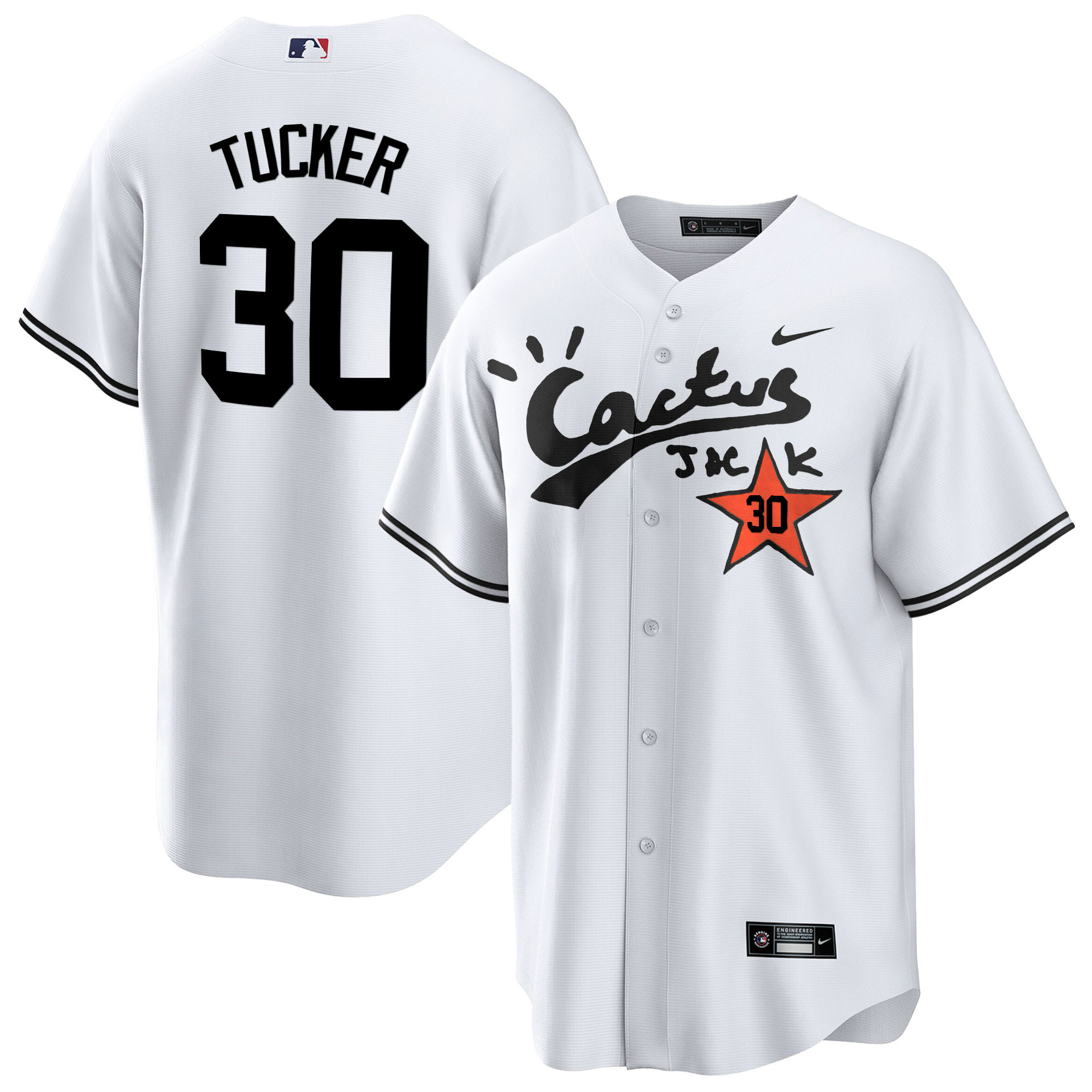 Kyle Tucker Men's Houston Astros Cactus Jack Cool Base V2 White Jersey - All Stitched