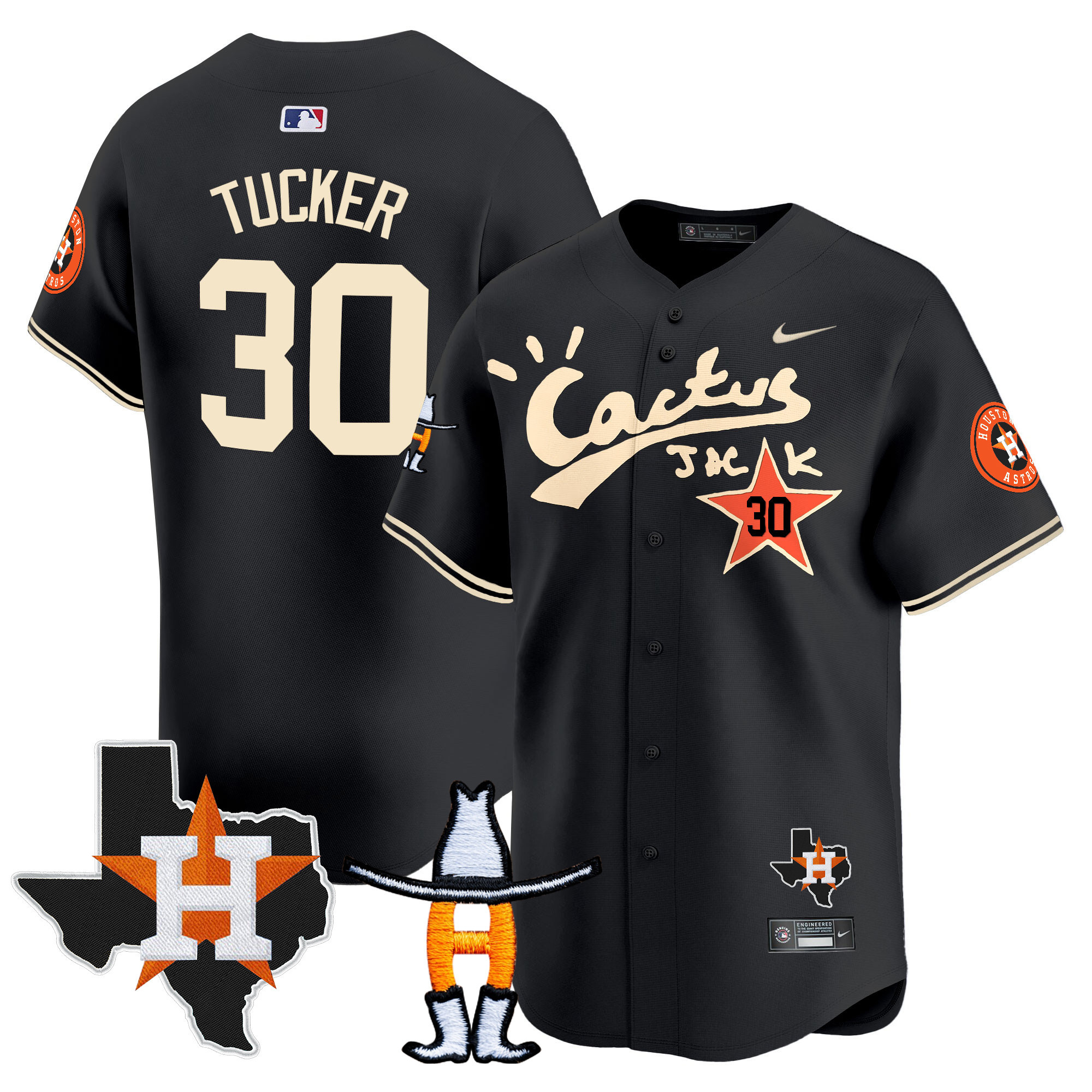 Kyle Tucker Men's Houston Astros Cactus Jack Houston Rodeo Patch Vapor Premier Limited Black Jersey - All Stitched