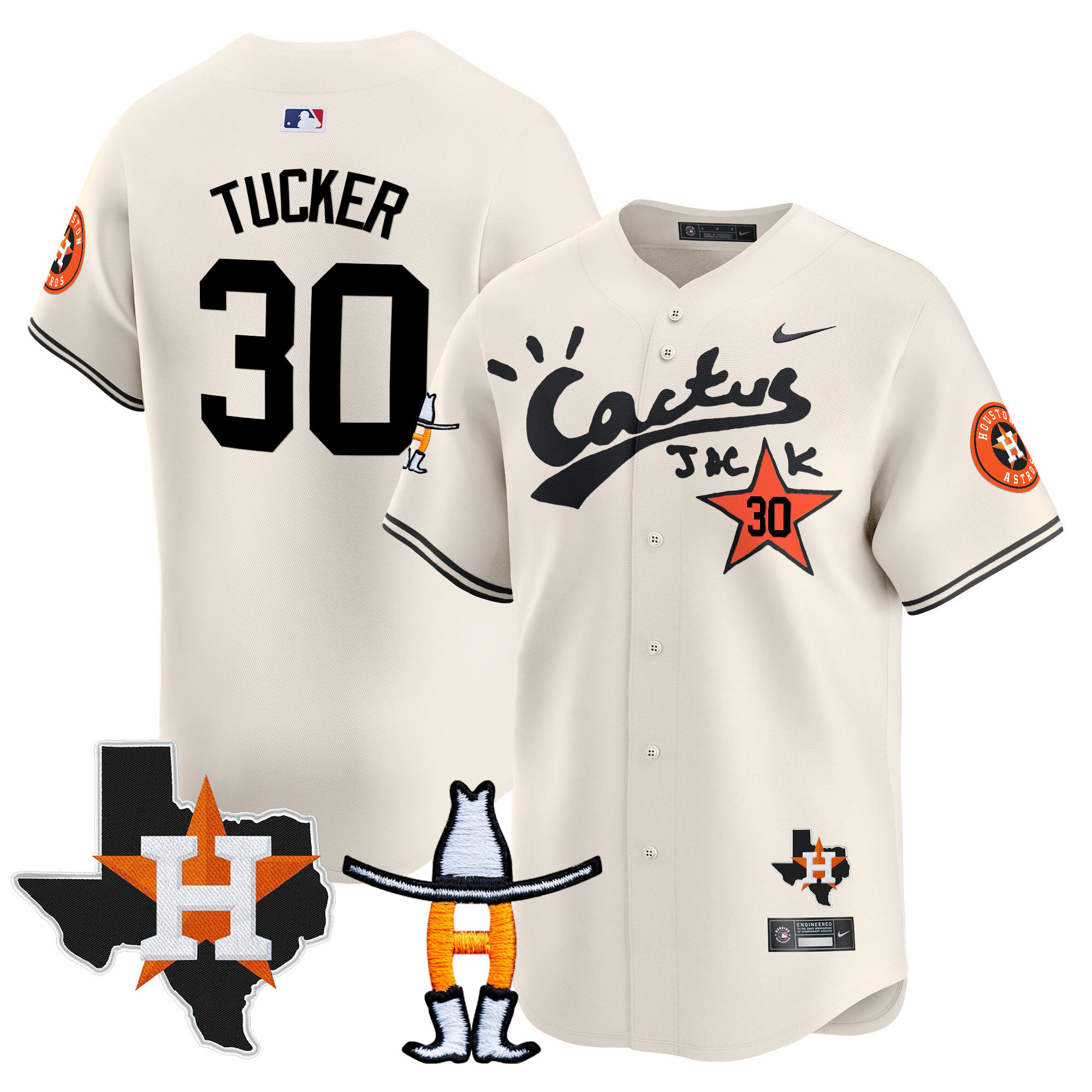Kyle Tucker Men's Houston Astros Cactus Jack Houston Rodeo Patch Vapor Premier Limited Cream Jersey - All Stitched
