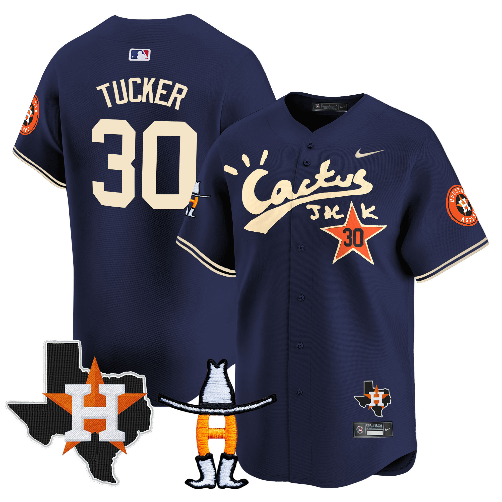 Kyle Tucker Men's Houston Astros Cactus Jack Houston Rodeo Patch Vapor Premier Limited Navy Jersey - All Stitched