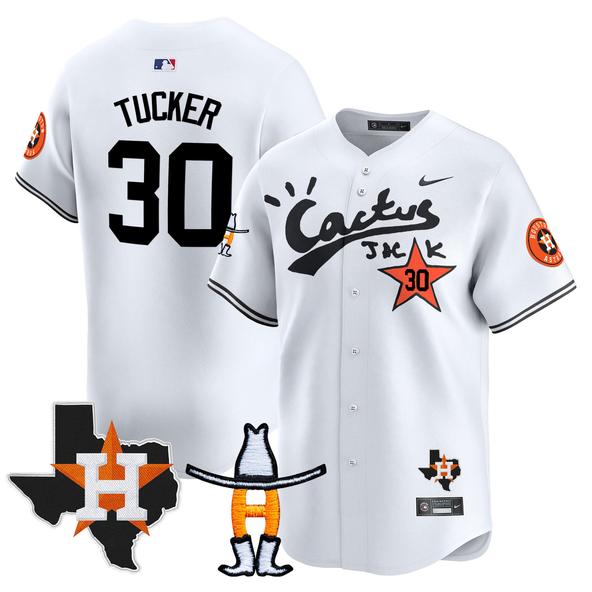 Kyle Tucker Men's Houston Astros Cactus Jack Houston Rodeo Patch Vapor Premier Limited White Jersey - All Stitched