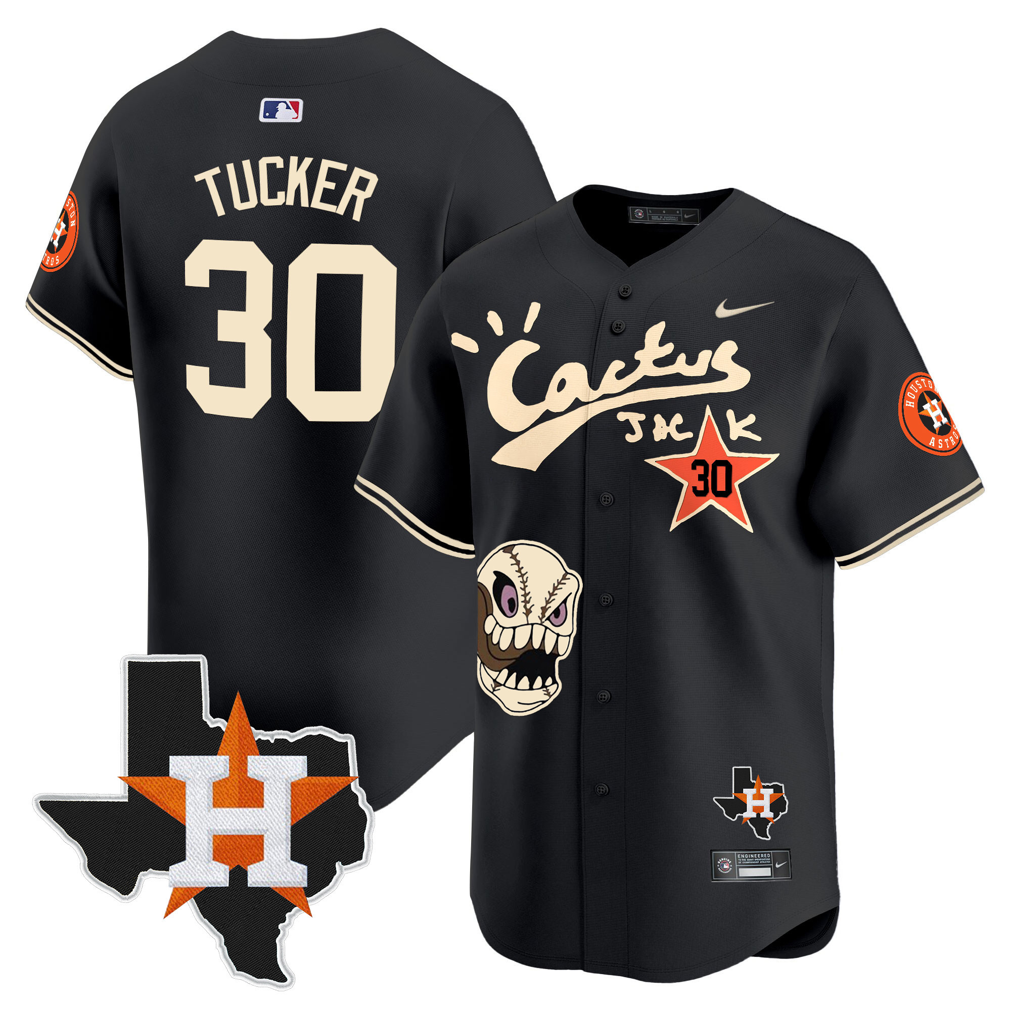 Kyle Tucker Men's Houston Astros Cactus Jack Patch Vapor Premier Limited Black Jersey - All Stitched