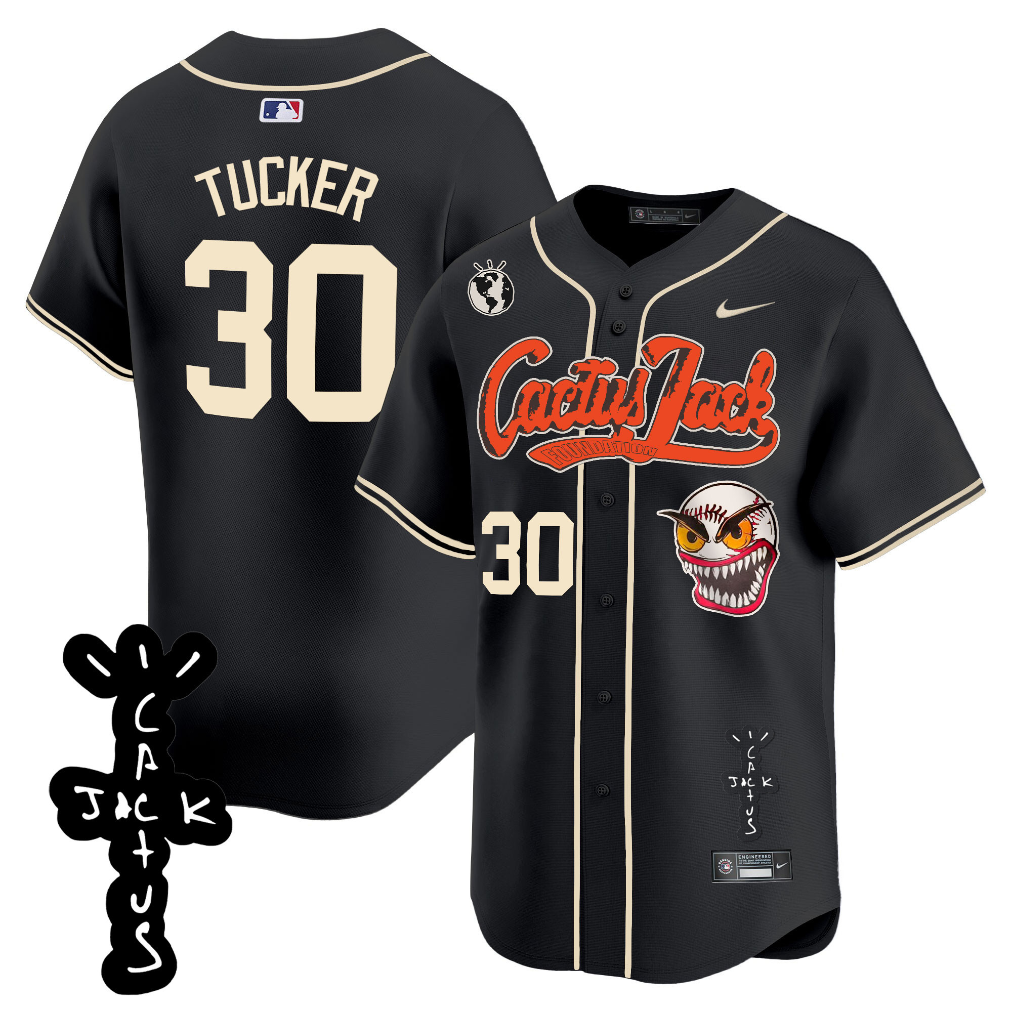 Kyle Tucker Men's Houston Astros Cactus Jack Patch Vapor Premier Limited Black Jersey - All Stitched
