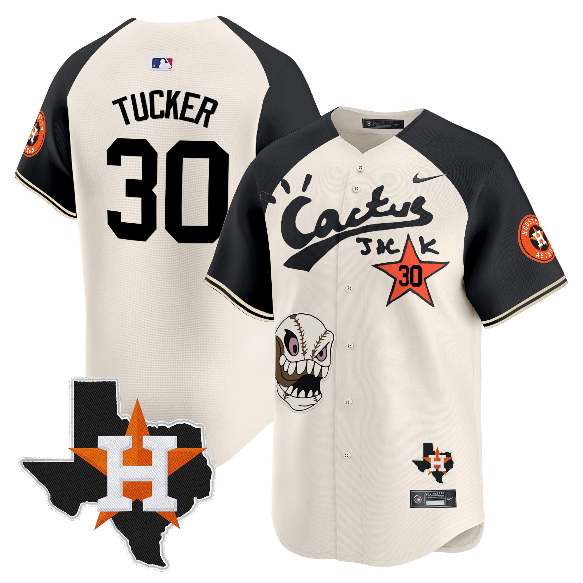 Kyle Tucker Men's Houston Astros Cactus Jack Patch Vapor Premier Limited Cream Alternate Jersey - All Stitched