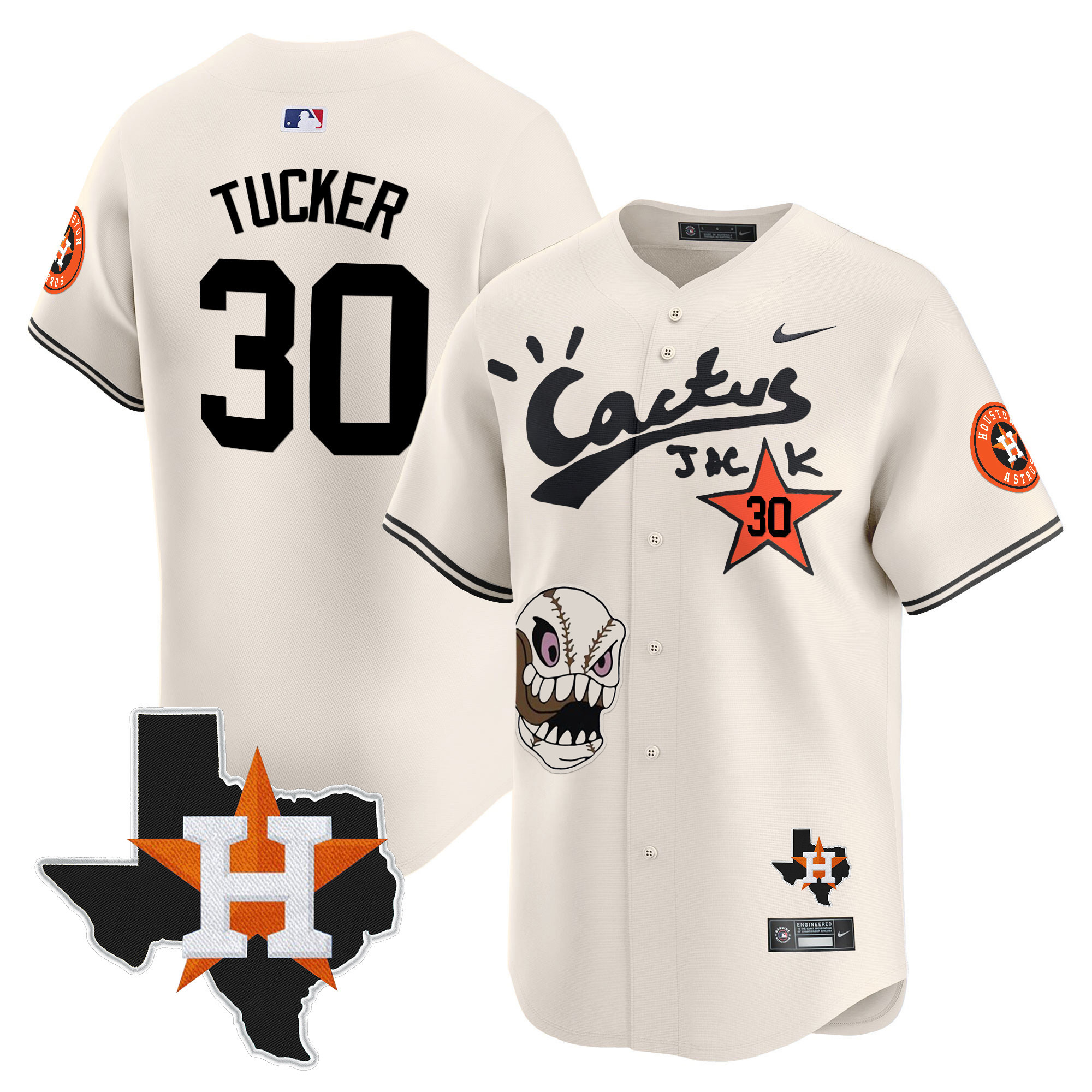 Kyle Tucker Men's Houston Astros Cactus Jack Patch Vapor Premier Limited Cream Jersey - All Stitched