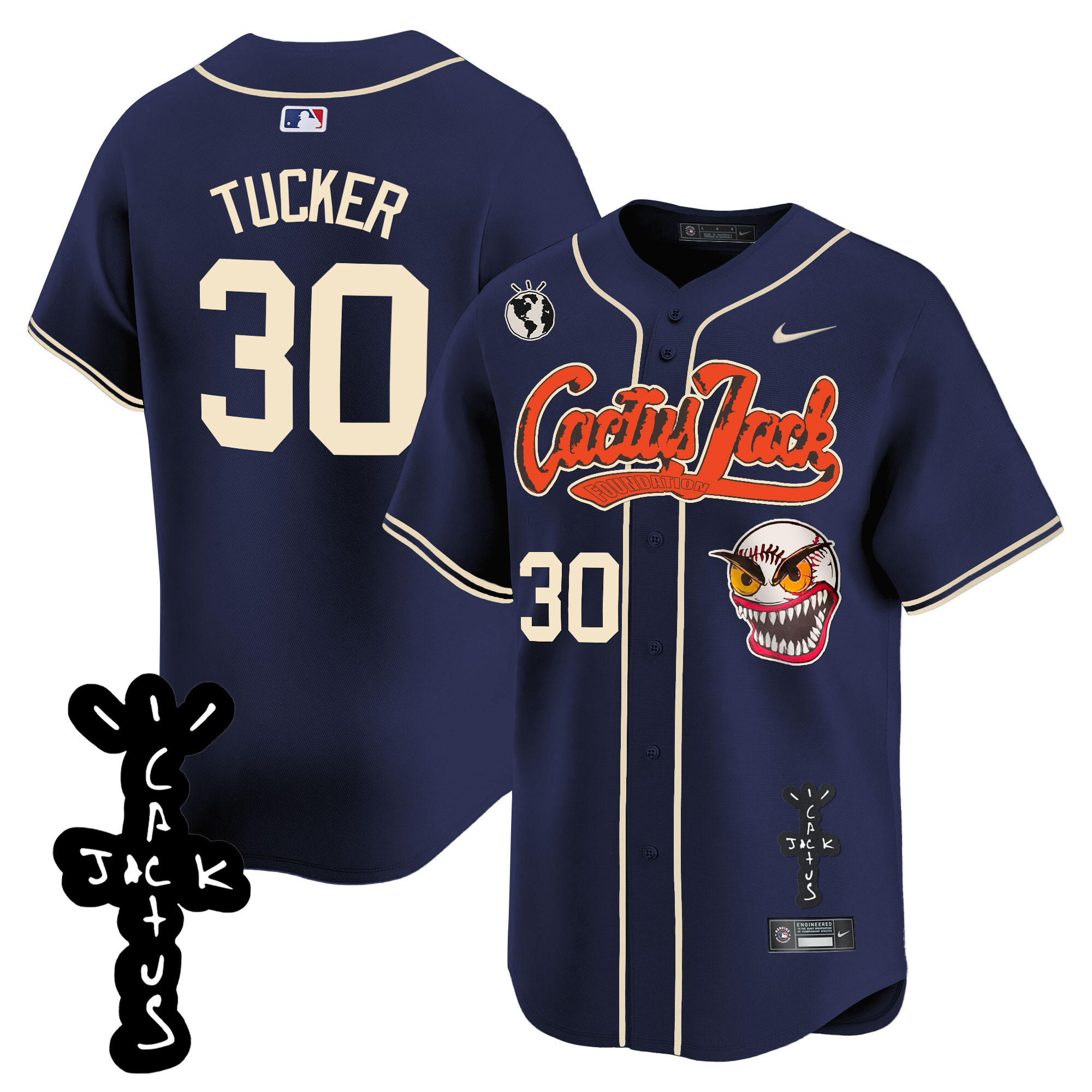 Kyle Tucker Men's Houston Astros Cactus Jack Patch Vapor Premier Limited Navy Jersey - All Stitched