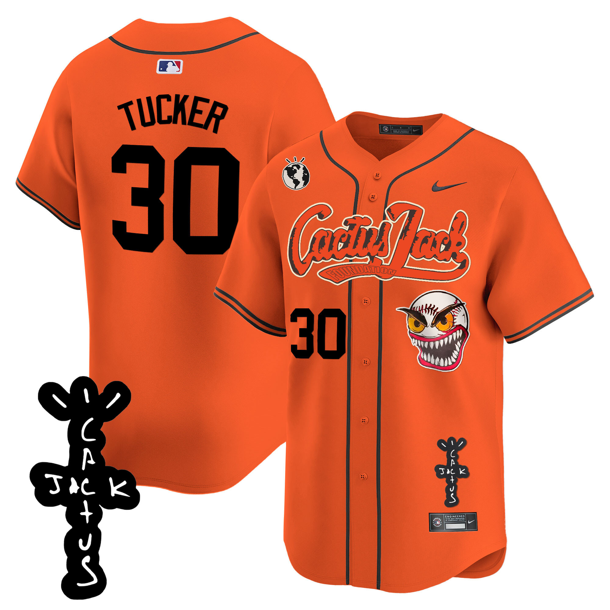 Kyle Tucker Men's Houston Astros Cactus Jack Patch Vapor Premier Limited Orange Jersey - All Stitched