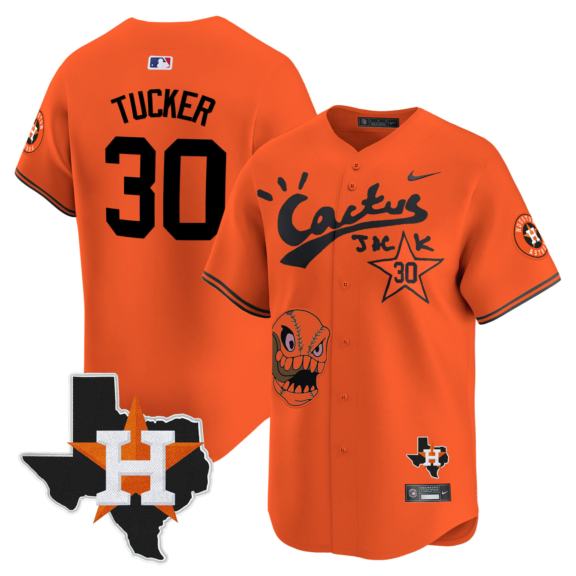 Kyle Tucker Men's Houston Astros Cactus Jack Patch Vapor Premier Limited Orange Jersey - All Stitched