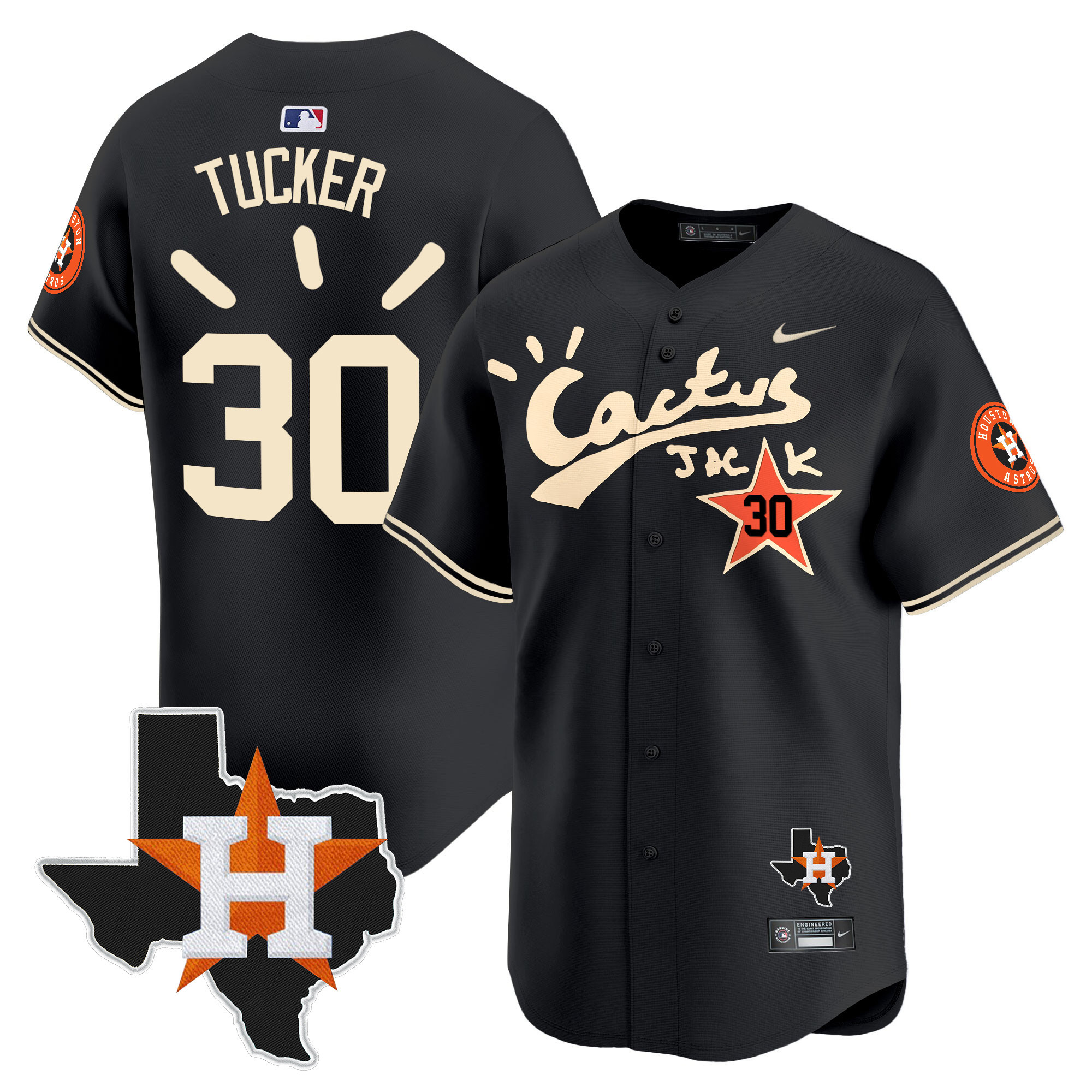 Kyle Tucker Men's Houston Astros Cactus Jack Patch Vapor Premier Limited V10 Black Jersey - All Stitched