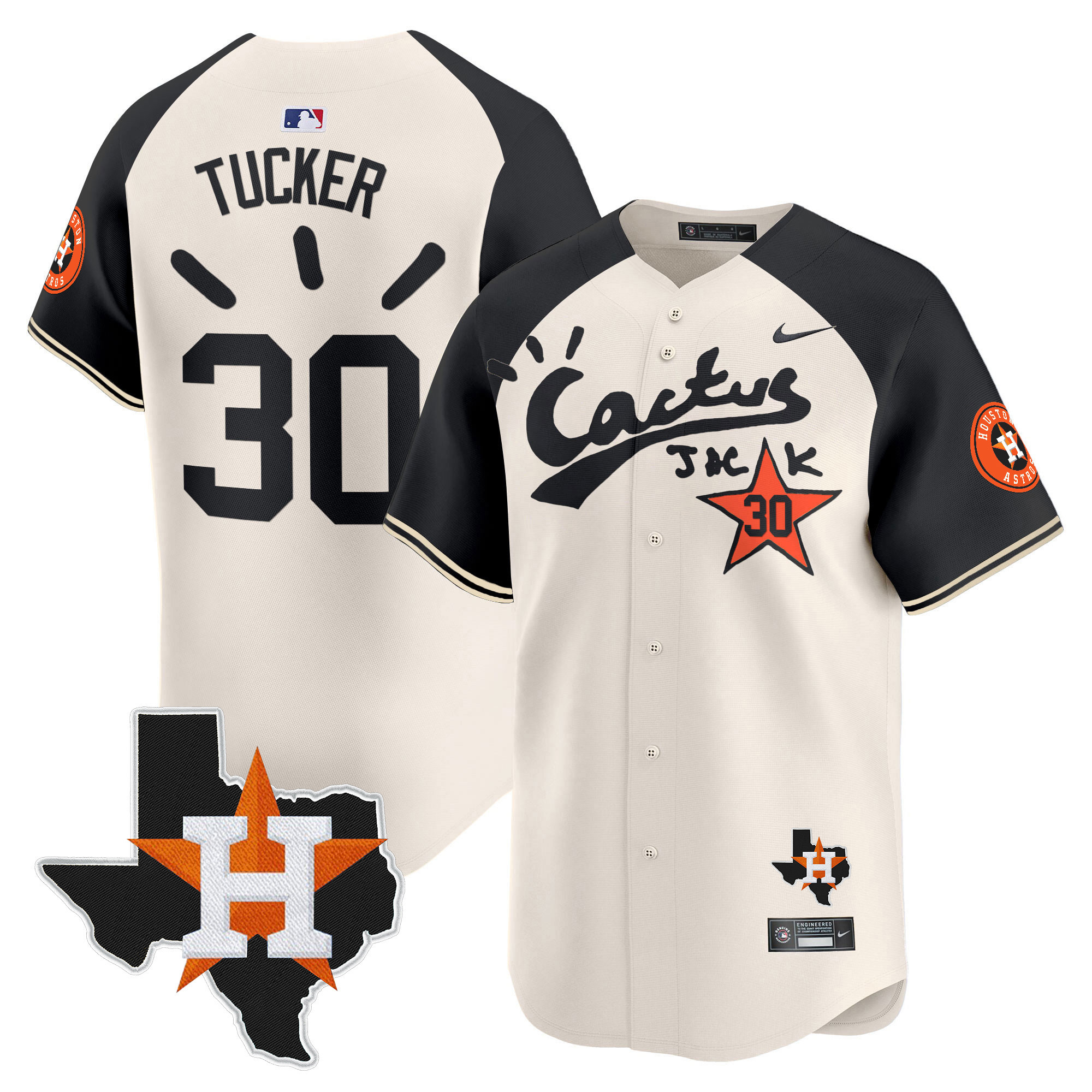 Kyle Tucker Men's Houston Astros Cactus Jack Patch Vapor Premier Limited V10 Cream Alternate Jersey - All Stitched