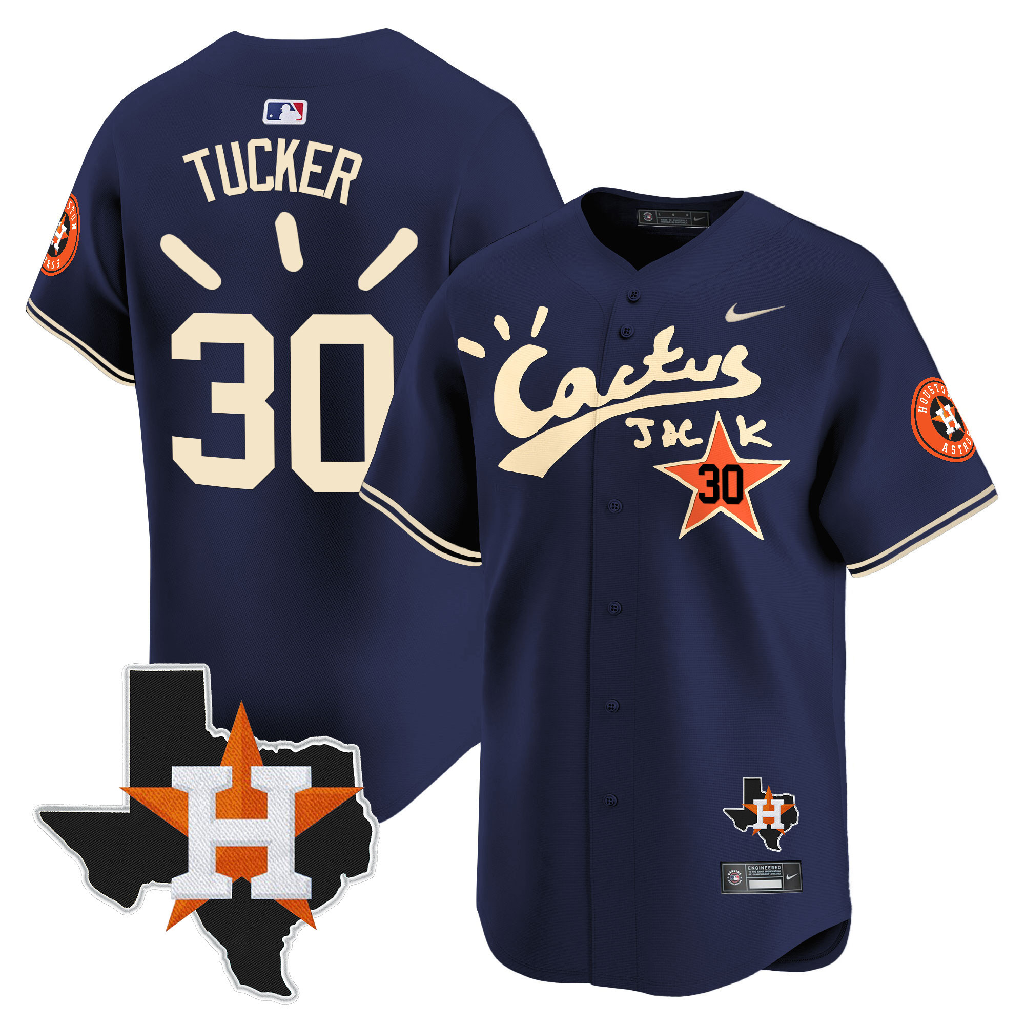 Kyle Tucker Men's Houston Astros Cactus Jack Patch Vapor Premier Limited V10 Navy Jersey - All Stitched