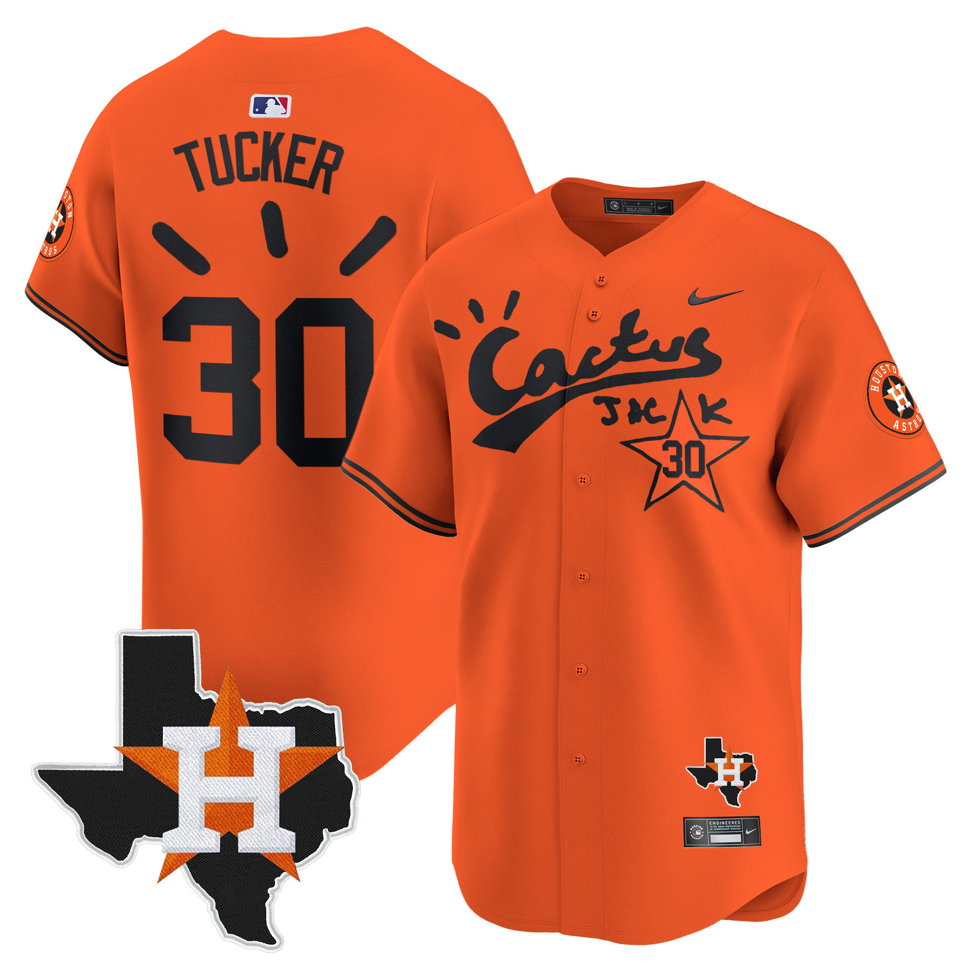 Kyle Tucker Men's Houston Astros Cactus Jack Patch Vapor Premier Limited V10 Orange Jersey - All Stitched
