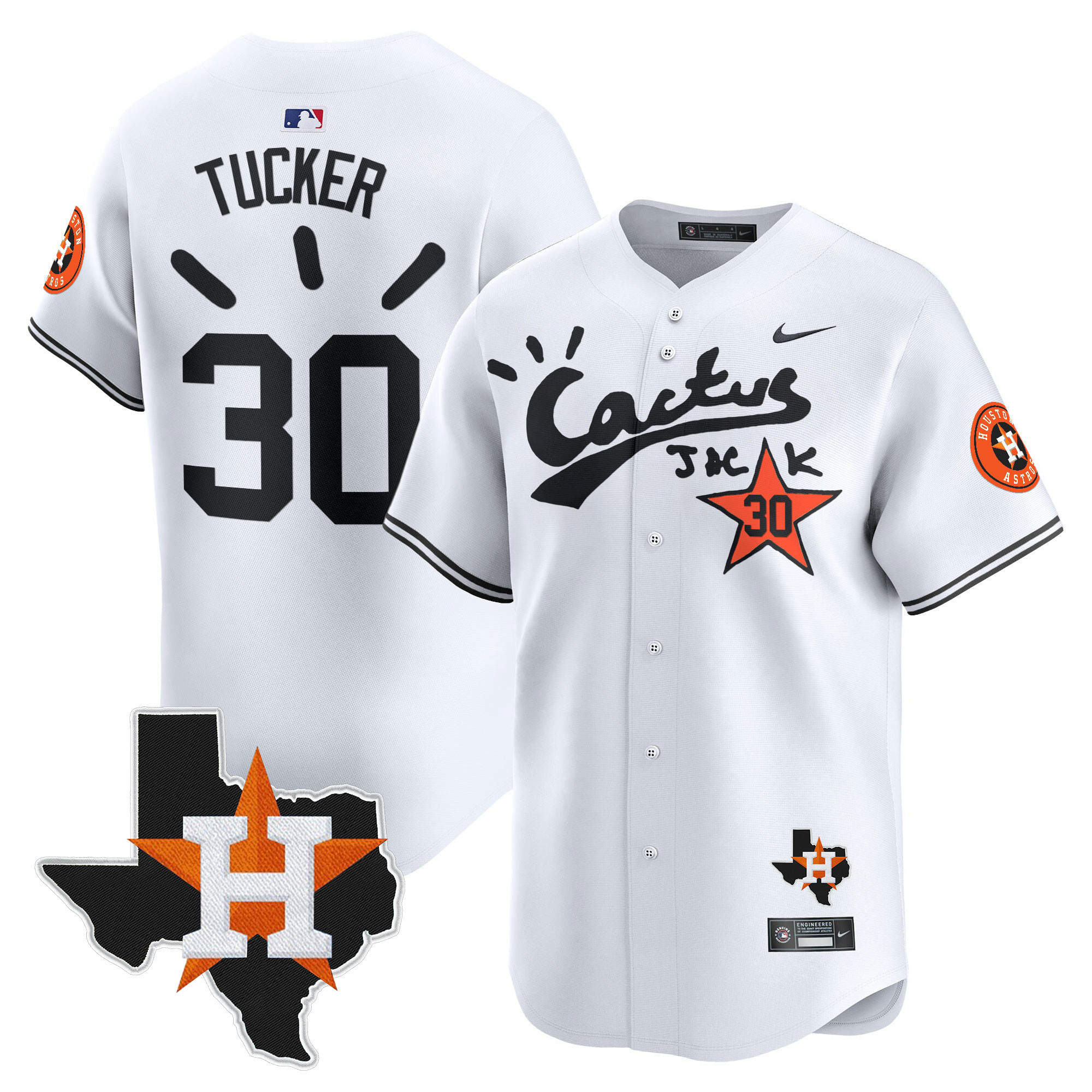 Kyle Tucker Men's Houston Astros Cactus Jack Patch Vapor Premier Limited V10 White Jersey - All Stitched