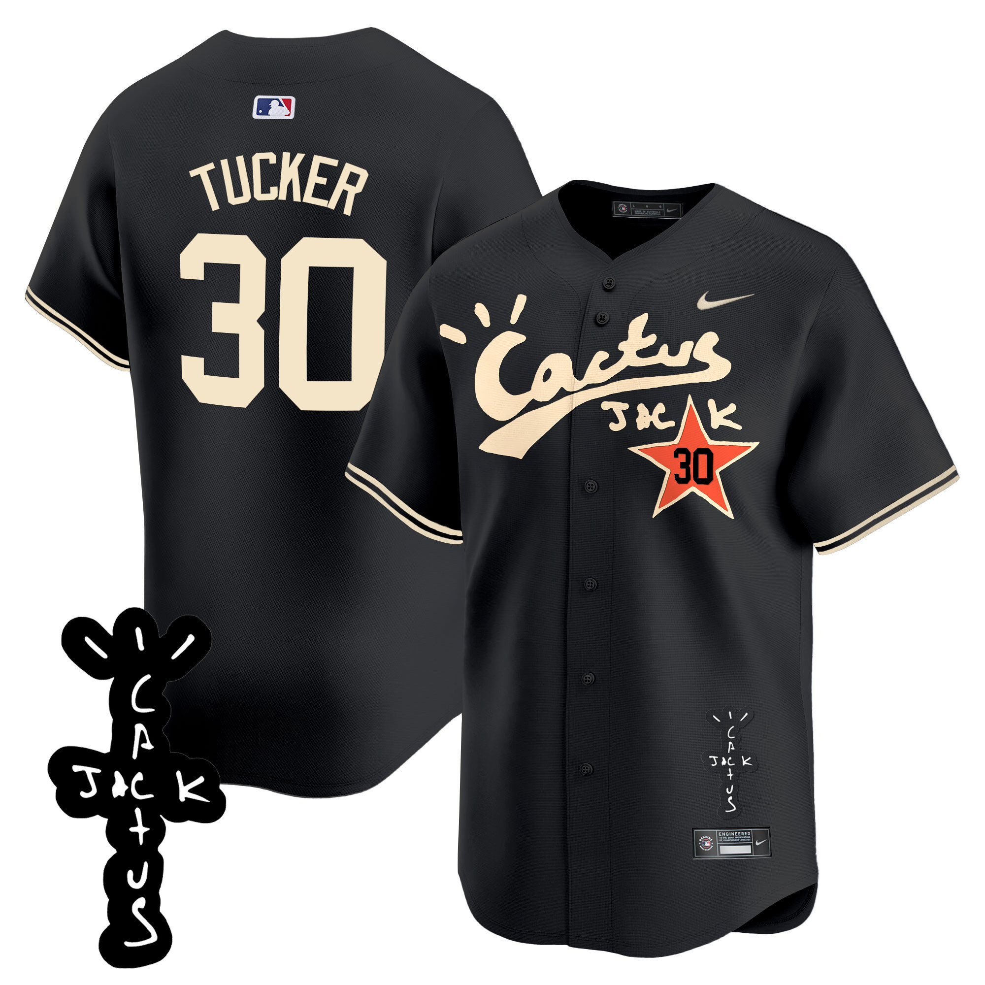 Kyle Tucker Men's Houston Astros Cactus Jack Patch Vapor Premier Limited V2 Black Jersey - All Stitched
