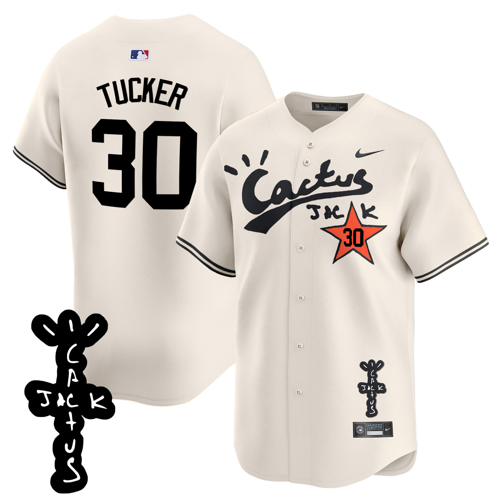Kyle Tucker Men's Houston Astros Cactus Jack Patch Vapor Premier Limited V2 Cream Jersey - All Stitched