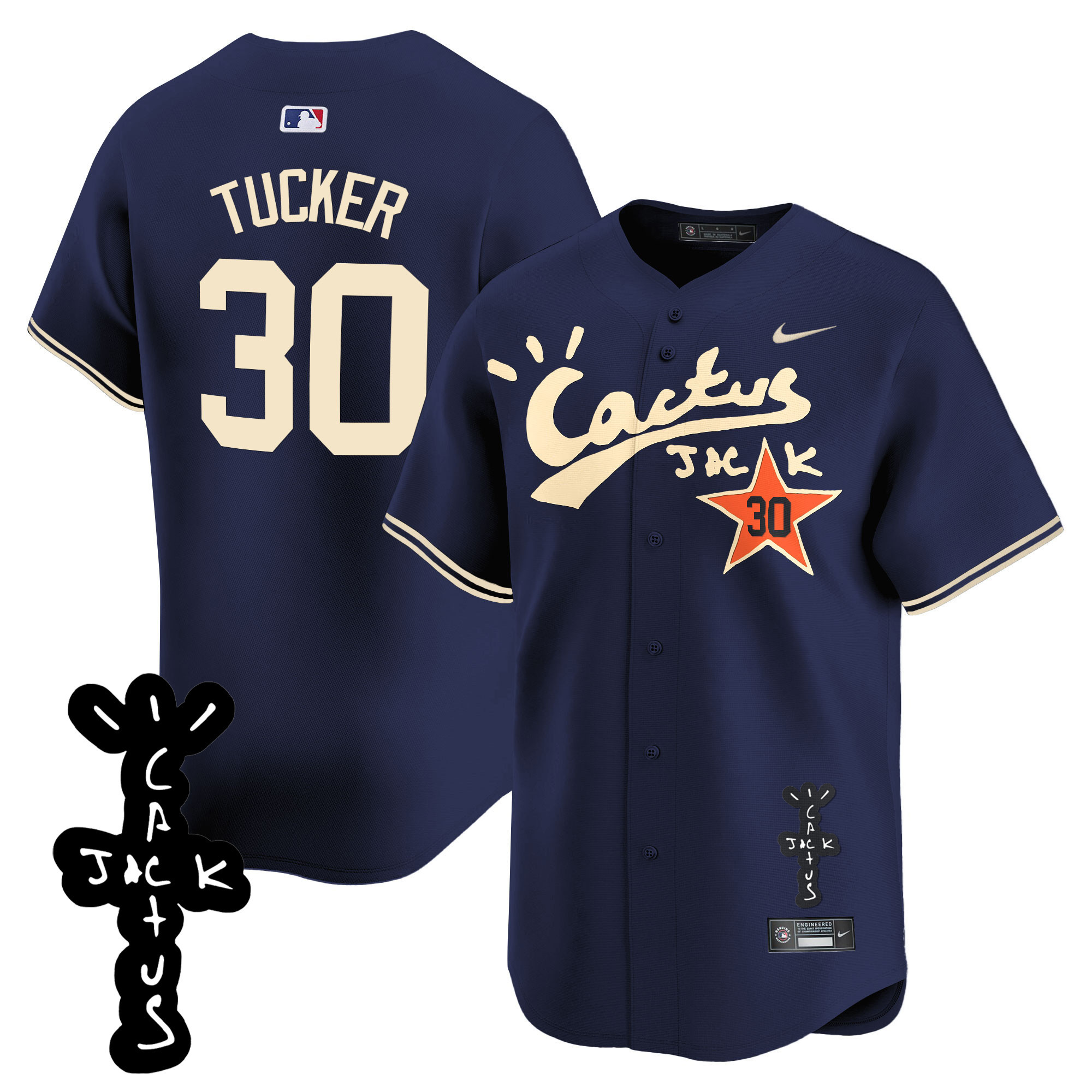 Kyle Tucker Men's Houston Astros Cactus Jack Patch Vapor Premier Limited V2 Navy Jersey - All Stitched