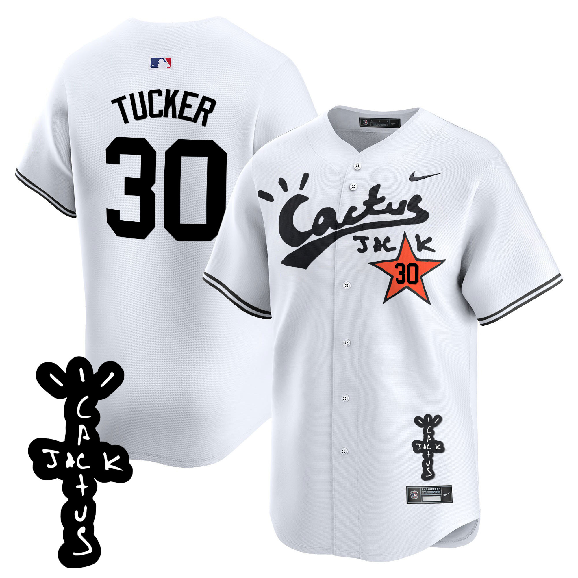 Kyle Tucker Men's Houston Astros Cactus Jack Patch Vapor Premier Limited V2 White Jersey - All Stitched