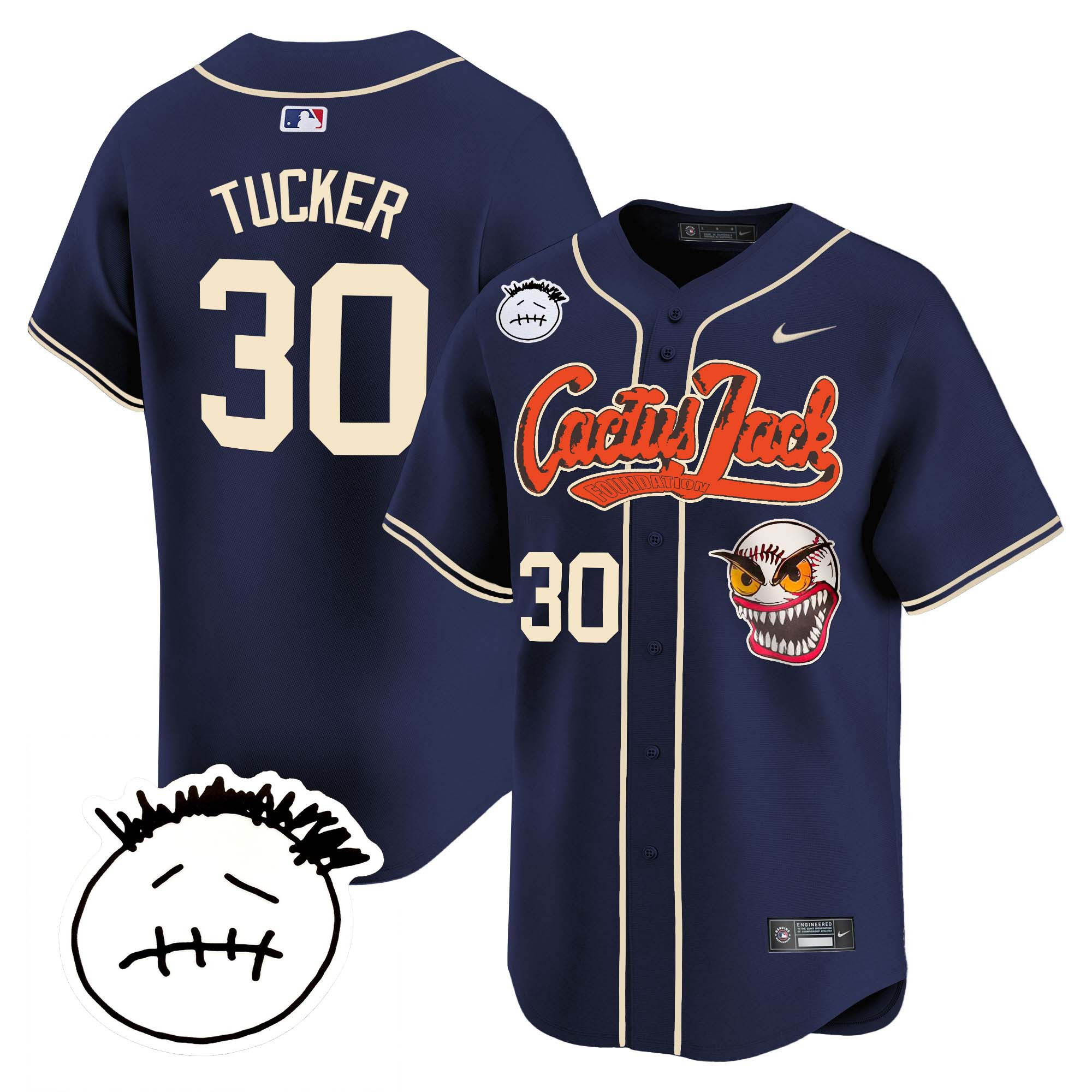 Kyle Tucker Men's Houston Astros Cactus Jack Patch Vapor Premier Limited V3 Navy Jersey - All Stitched