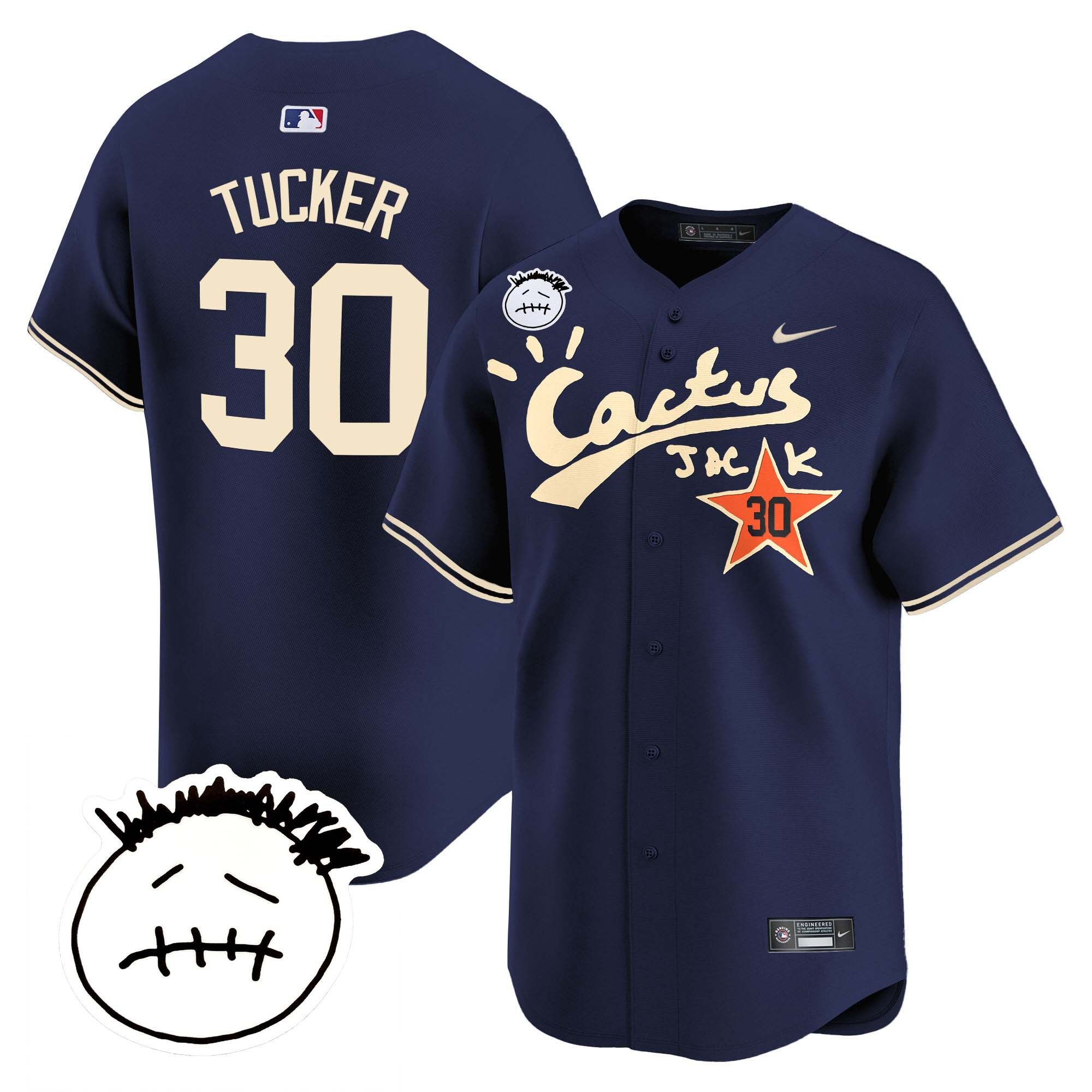 Kyle Tucker Men's Houston Astros Cactus Jack Patch Vapor Premier Limited V4 Navy Jersey - All Stitched