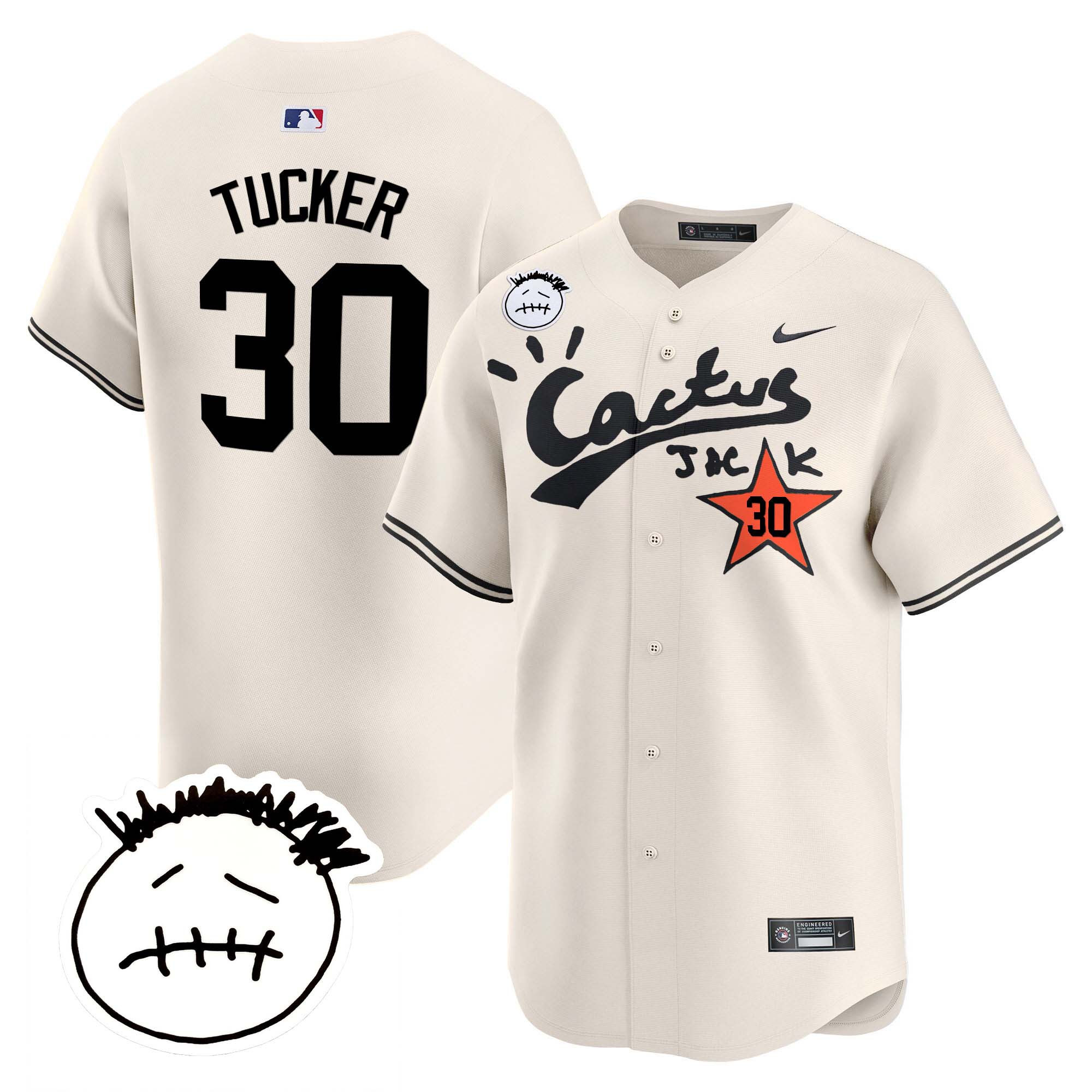 Kyle Tucker Men's Houston Astros Cactus Jack Patch Vapor Premier Limited V5 Cream Jersey - All Stitched