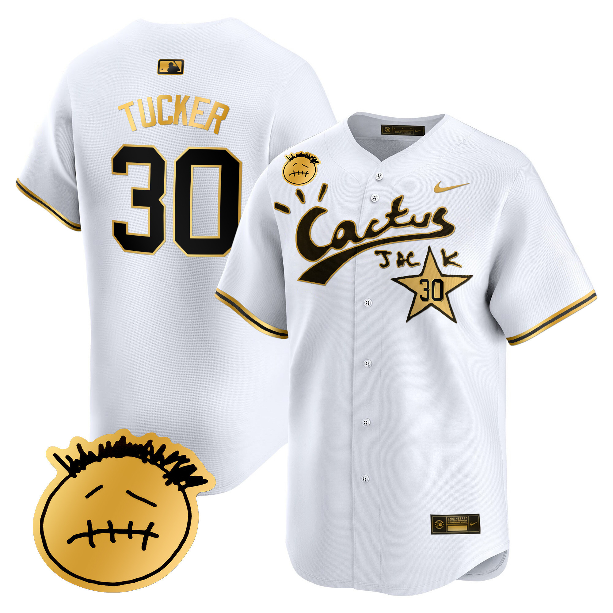 Kyle Tucker Men's Houston Astros Cactus Jack Patch Vapor Premier Limited V5 White Gold Jersey - All Stitched