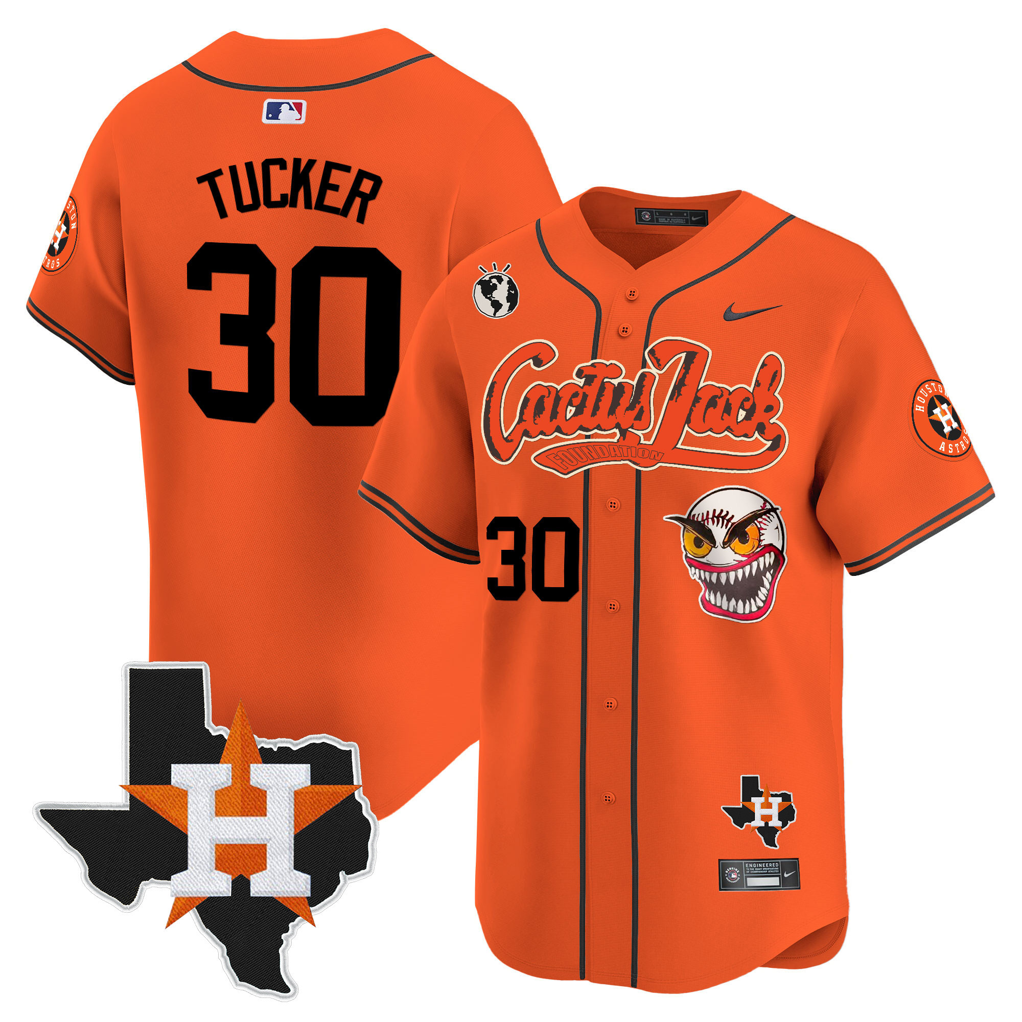 Kyle Tucker Men's Houston Astros Cactus Jack Patch Vapor Premier Limited V6 Orange Jersey - All Stitched