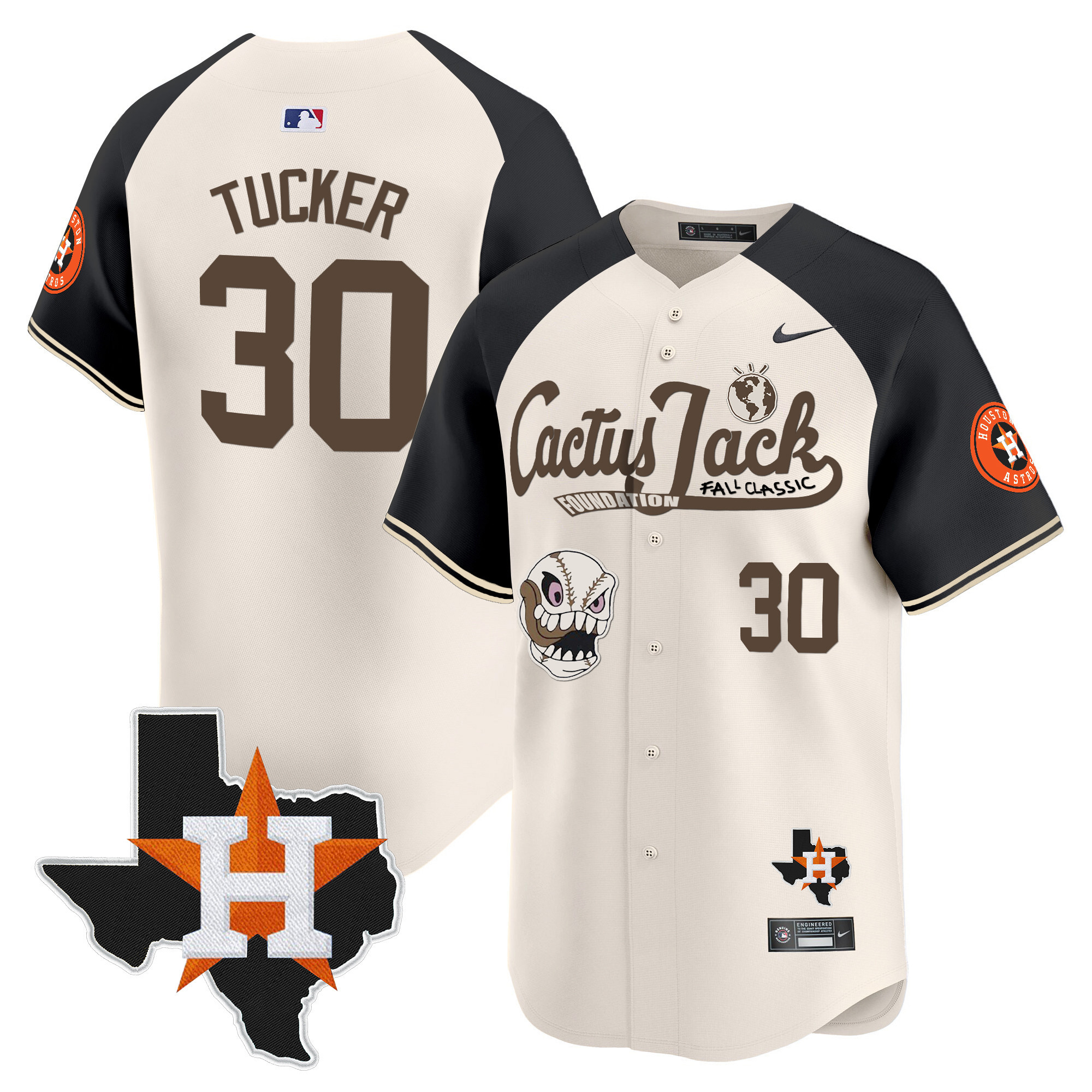 Kyle Tucker Men's Houston Astros Cactus Jack Patch Vapor Premier Limited V8 Cream Alternate Jersey - All Stitched