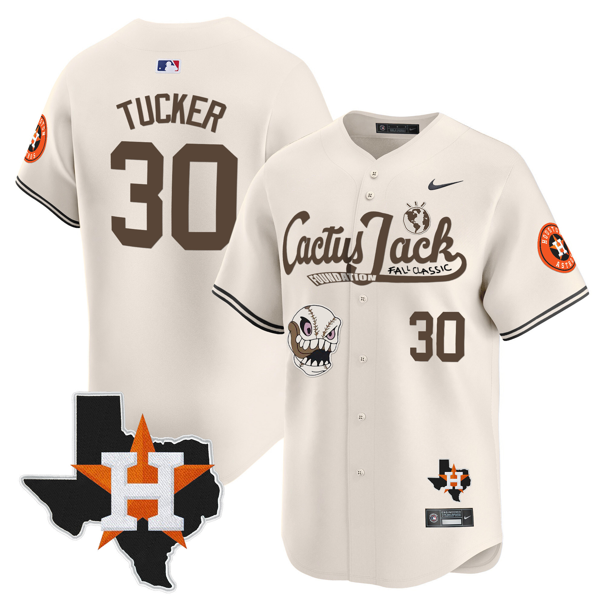 Kyle Tucker Men's Houston Astros Cactus Jack Patch Vapor Premier Limited V8 Cream Jersey - All Stitched