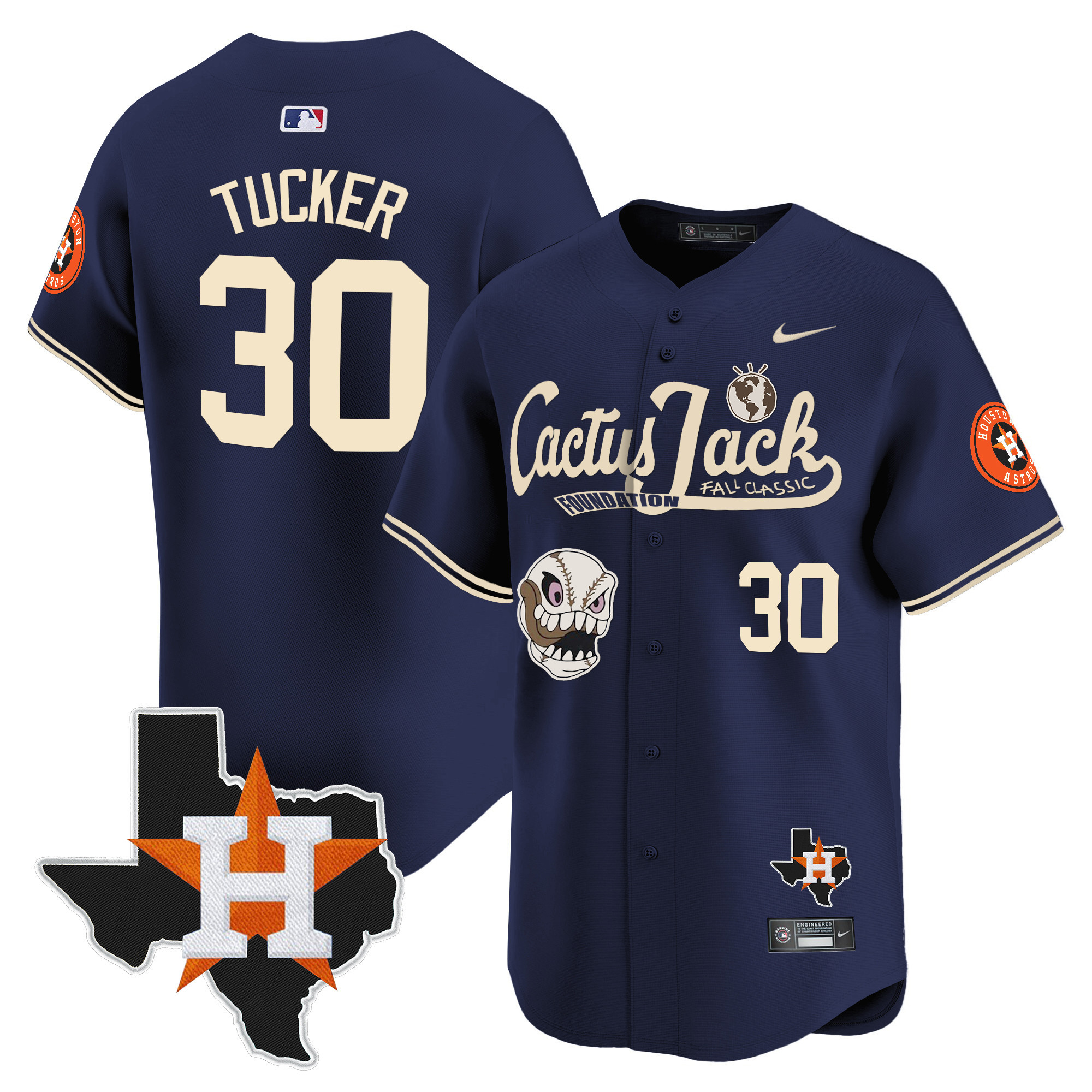 Kyle Tucker Men's Houston Astros Cactus Jack Patch Vapor Premier Limited V8 Navy Jersey - All Stitched
