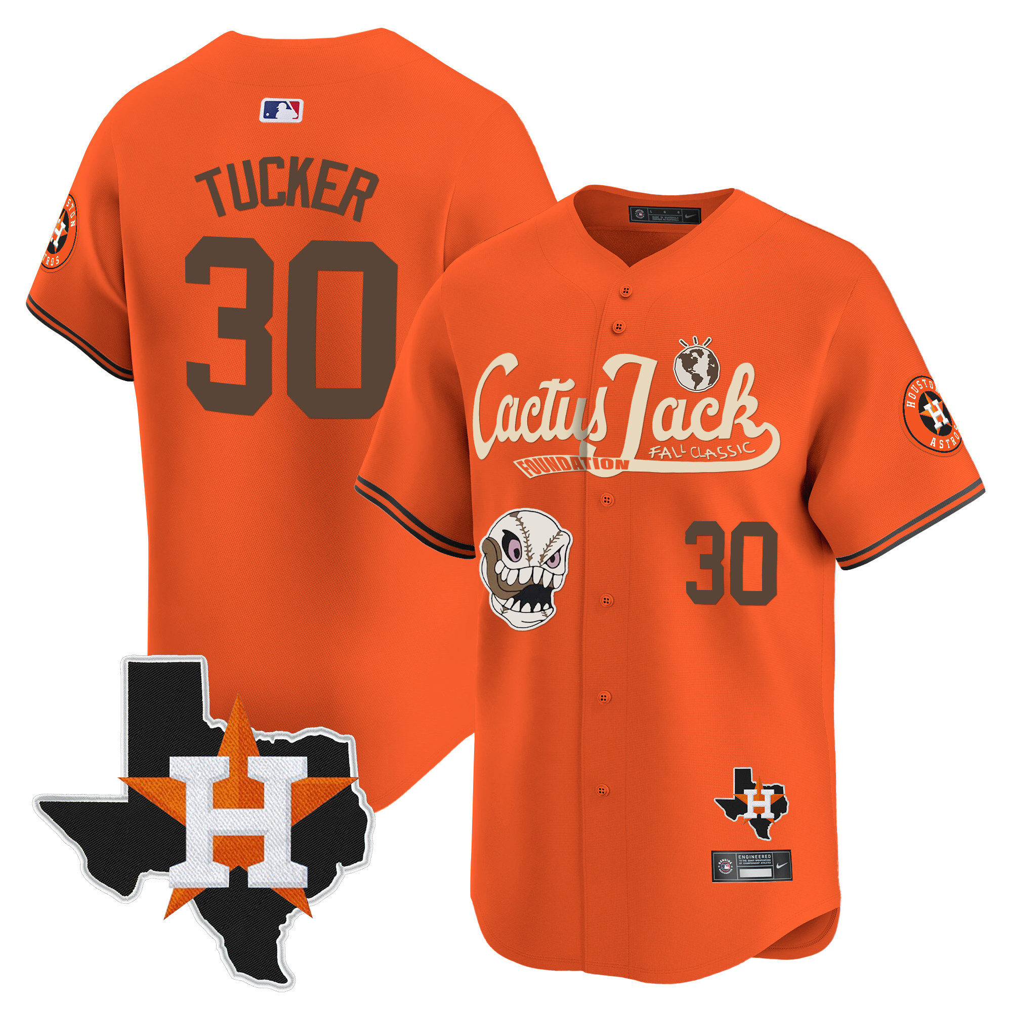 Kyle Tucker Men's Houston Astros Cactus Jack Patch Vapor Premier Limited V8 Orange Jersey - All Stitched