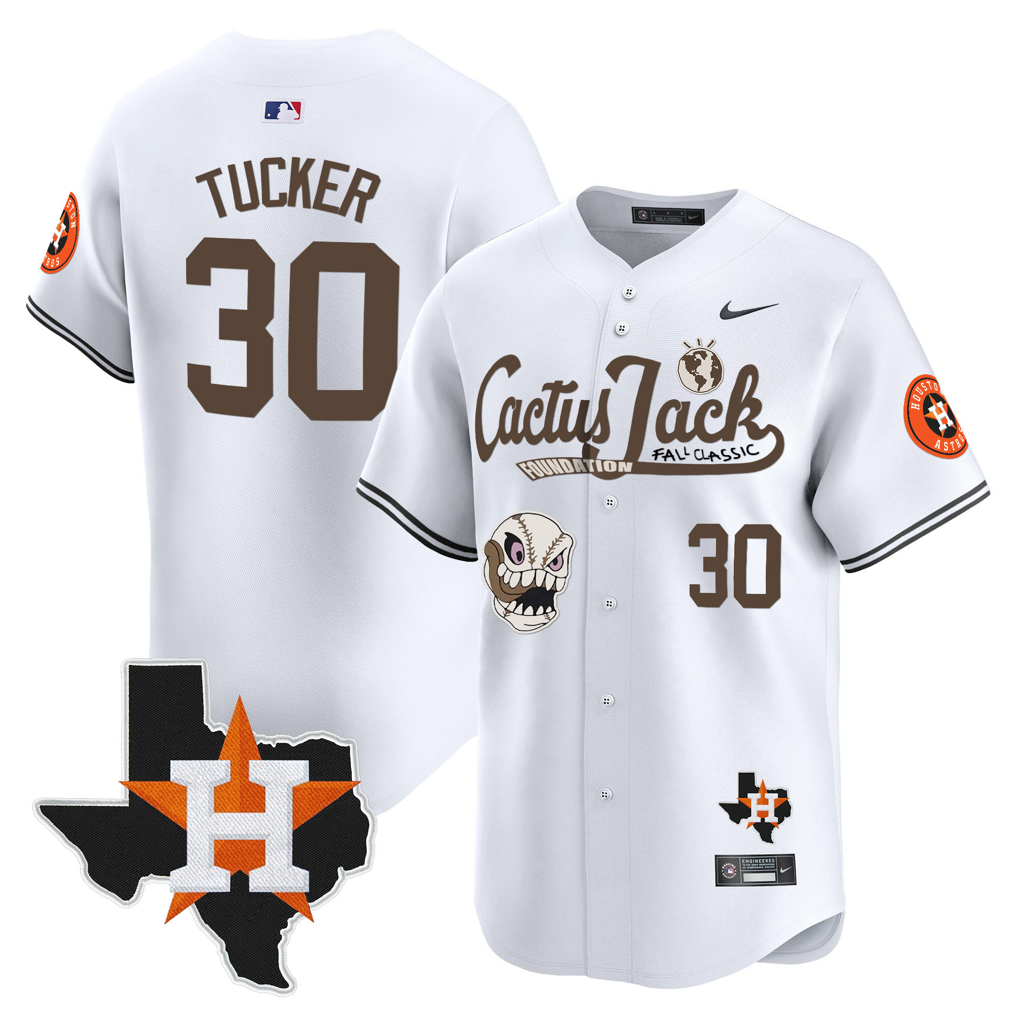 Kyle Tucker Men's Houston Astros Cactus Jack Patch Vapor Premier Limited V8 White Jersey - All Stitched