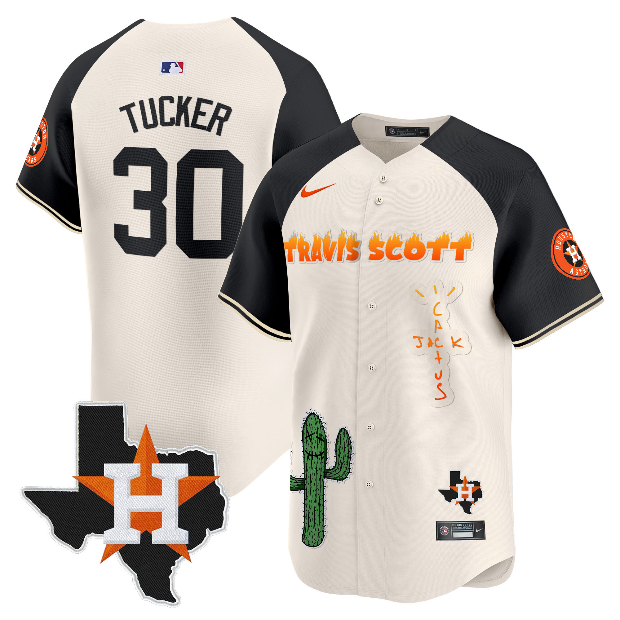 Kyle Tucker Men's Houston Astros Cactus Jack Patch Vapor Premier Limited V9 Cream Alternate Jersey - All Stitched
