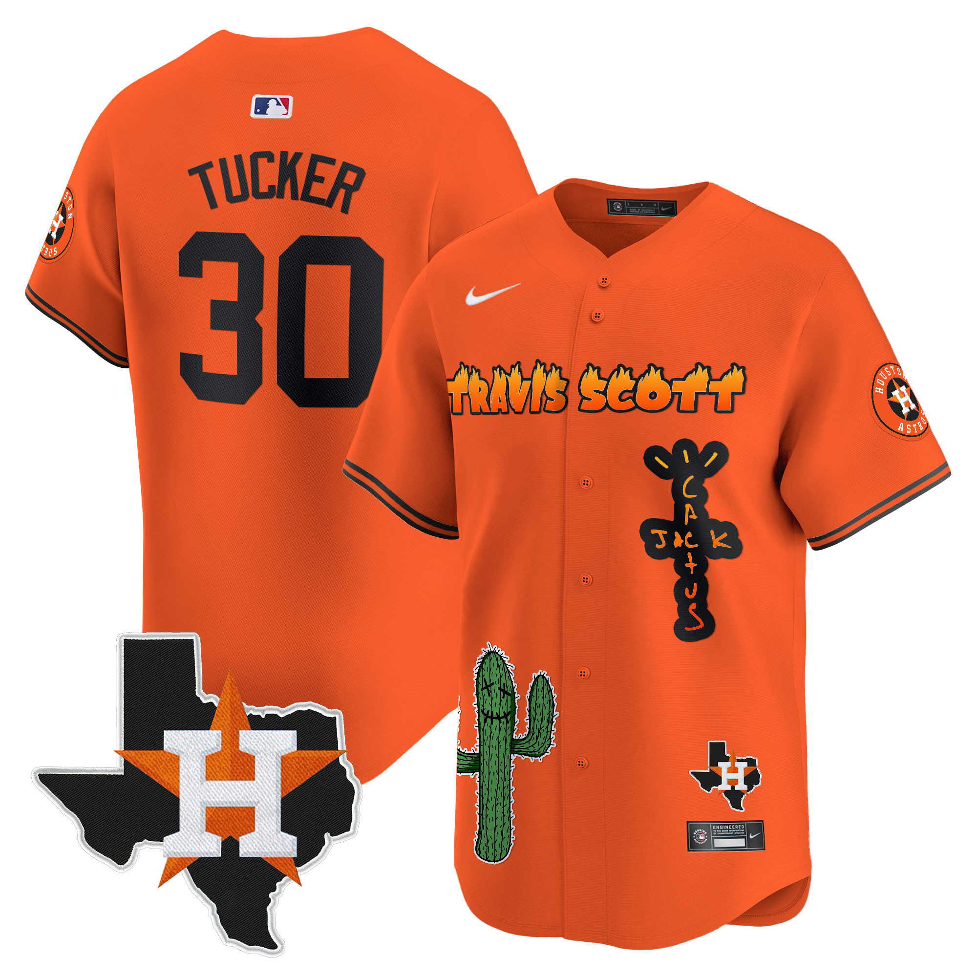 Kyle Tucker Men's Houston Astros Cactus Jack Patch Vapor Premier Limited V9 Orange Jersey - All Stitched