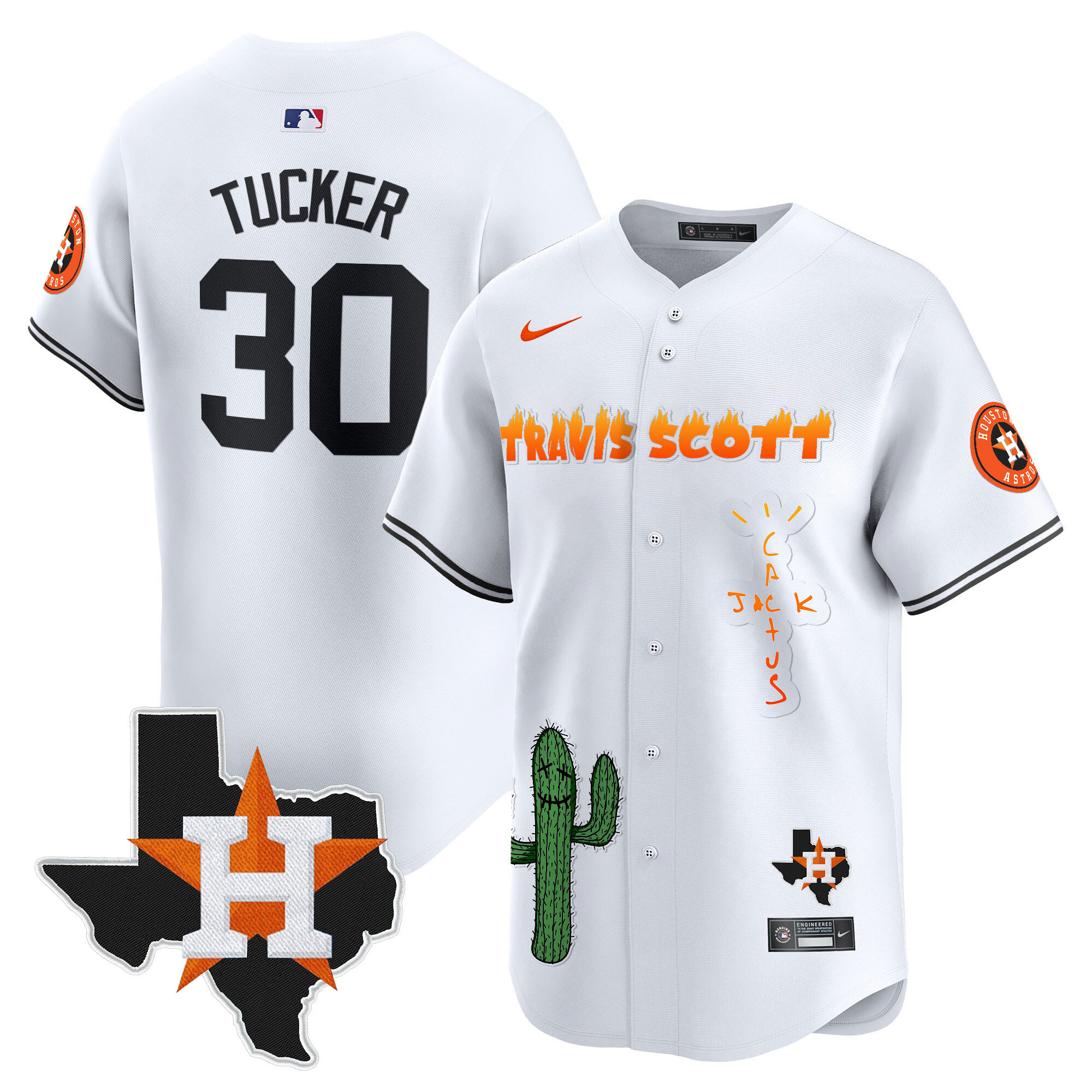 Kyle Tucker Men's Houston Astros Cactus Jack Patch Vapor Premier Limited V9 White Jersey - All Stitched